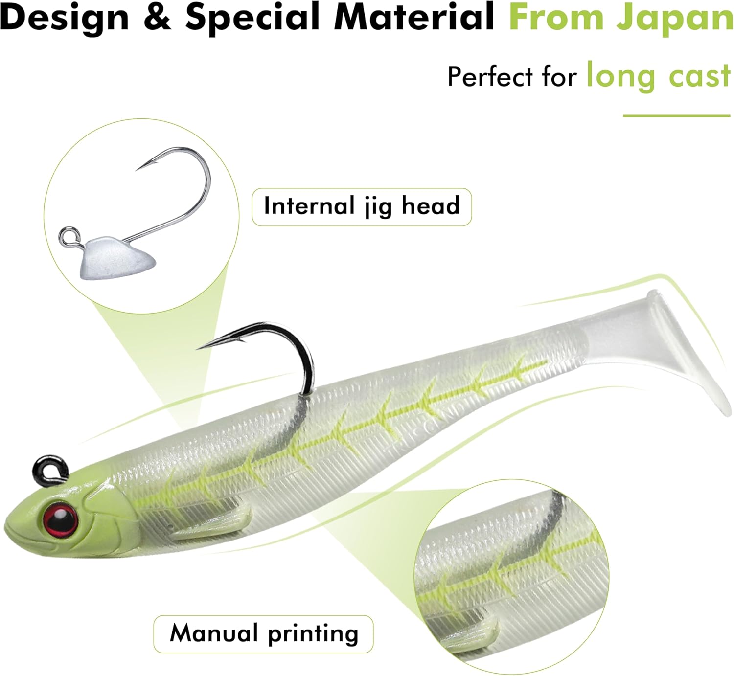 TRUSCEND Shadtale Easy Catch Soft Fishing Lures with BKK Hooks - Trembly Sinking and Vibrating Swim for More Bites, Pre-Rigged Swimbaits for Bass, Trout, Crappie, Walleye, Freshwater Saltwater Fishing