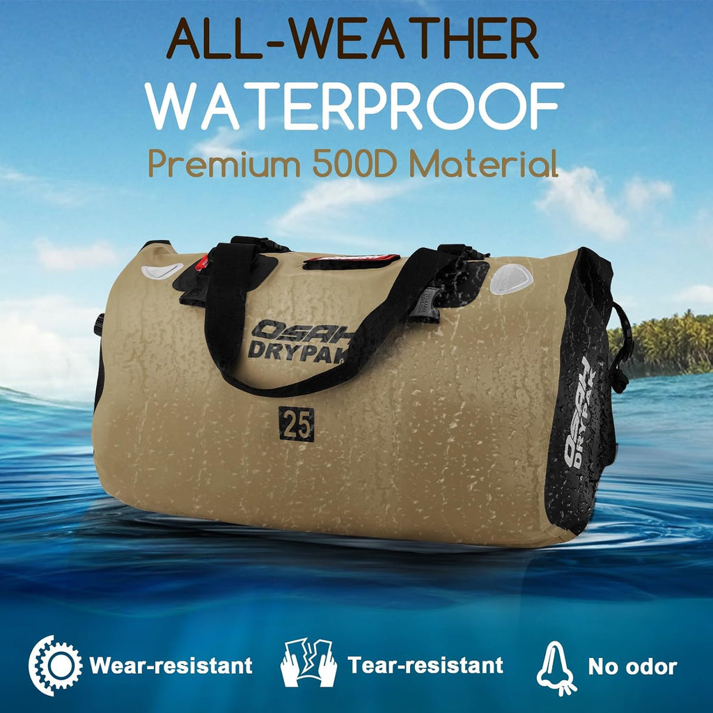 OSAH DRYPAK Waterproof Duffel Bag - Motorcycle Dry Bag Tail Bag with Large Storage Space, Waterproof Luggage Duffle Bags with Outer Mesh Zipper Pocket for Camping, Kayaking, Fishing & Traveling