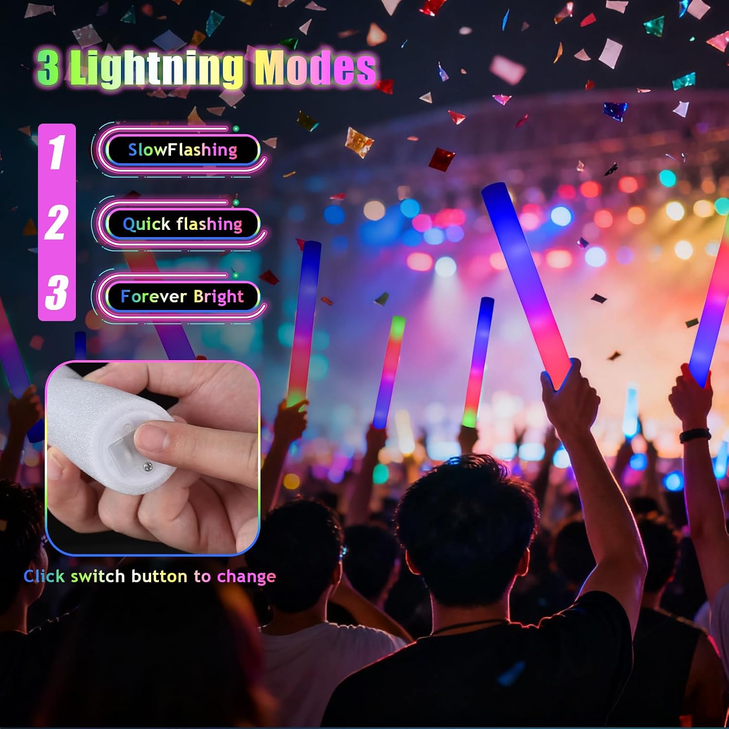 58PCS LED Foam Glow Sticks Bulk, Foam Light up Sticks 3 Modes Flashing Glow in the Dark Light up Party Favors Supplies for Birthday, Wedding, Raves, Concert Foam Glow Sticks