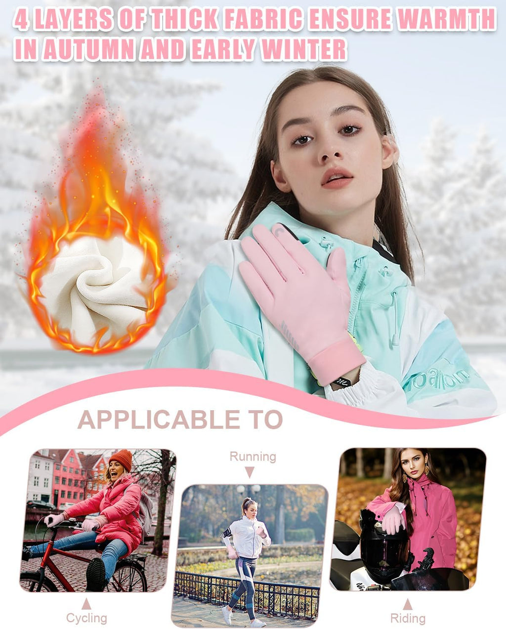 RIGWARL Winter Gloves Men Women for Cold Weather, Pink-B, XL