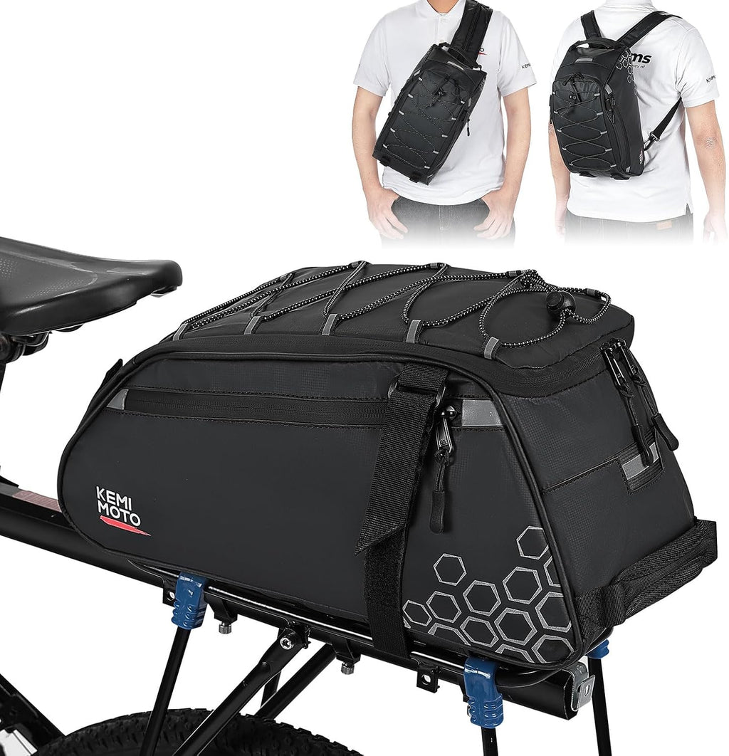 KEMIMOTO 3-in-1 Rear Bike Bag, 11L Convertible Backpack/Shoulder Bag, Black