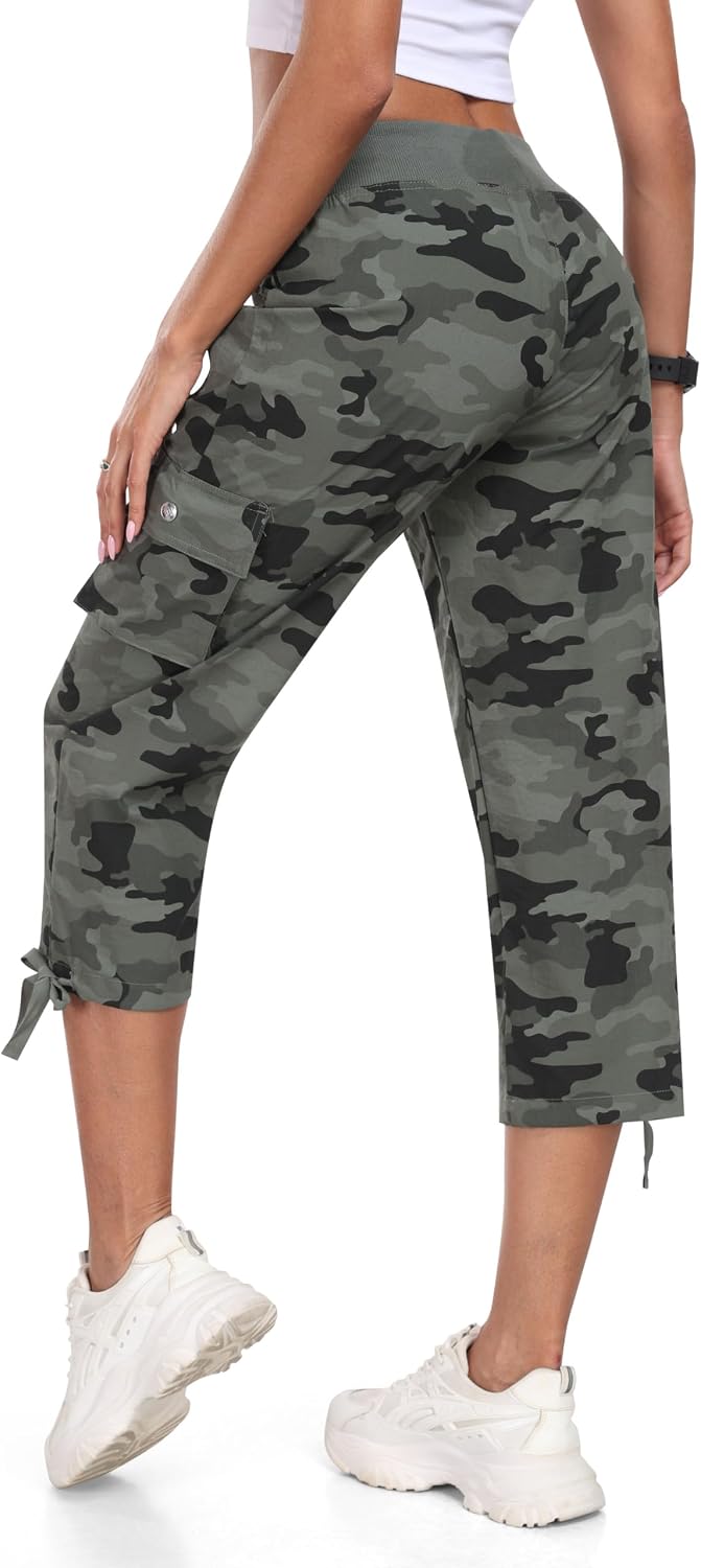 MoFiz Women's Cargo Capris Pants Loose Fit Casual Hiking Pants Lightweight Quick Dry Travel Summer Pants for Women