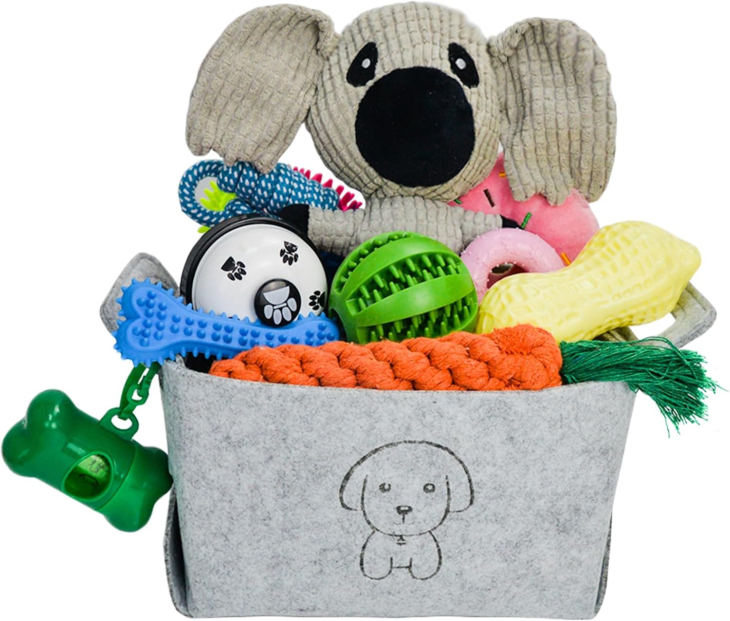 MRSOHRET 20Pcs Puppy Chew Toys for Teething, Dog Chew Toys with Rope Toy, Pet Dog Toothbrush, Treat Balls, Plush Toys and Squeaky Toys for Small Medium Dogs with Basket to Keep Them Busy
