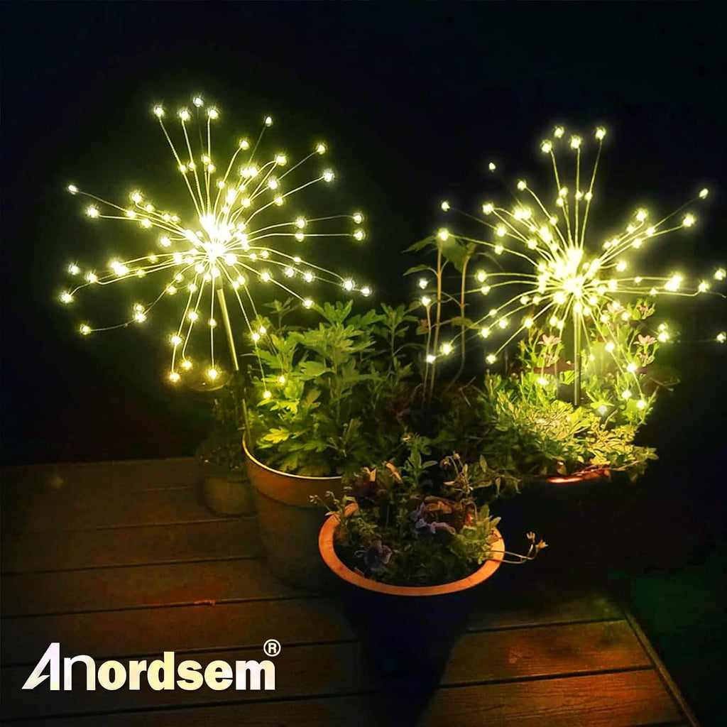 Anordsem Solar Garden Lights Outdoor: Bendable Copper Wire with 120 LED Firework Beads - Warm Waterproof DIY Starburst Decoration for Yard Pathway Patio - Gifts for Women Mom Homeowners