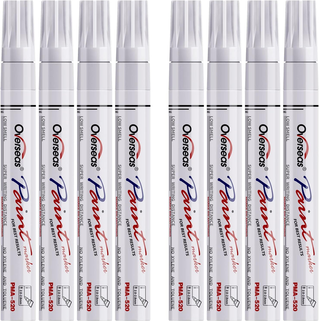 Overseas 8 White Paint Pens Permanent Markers, Oil Based Paint Markers