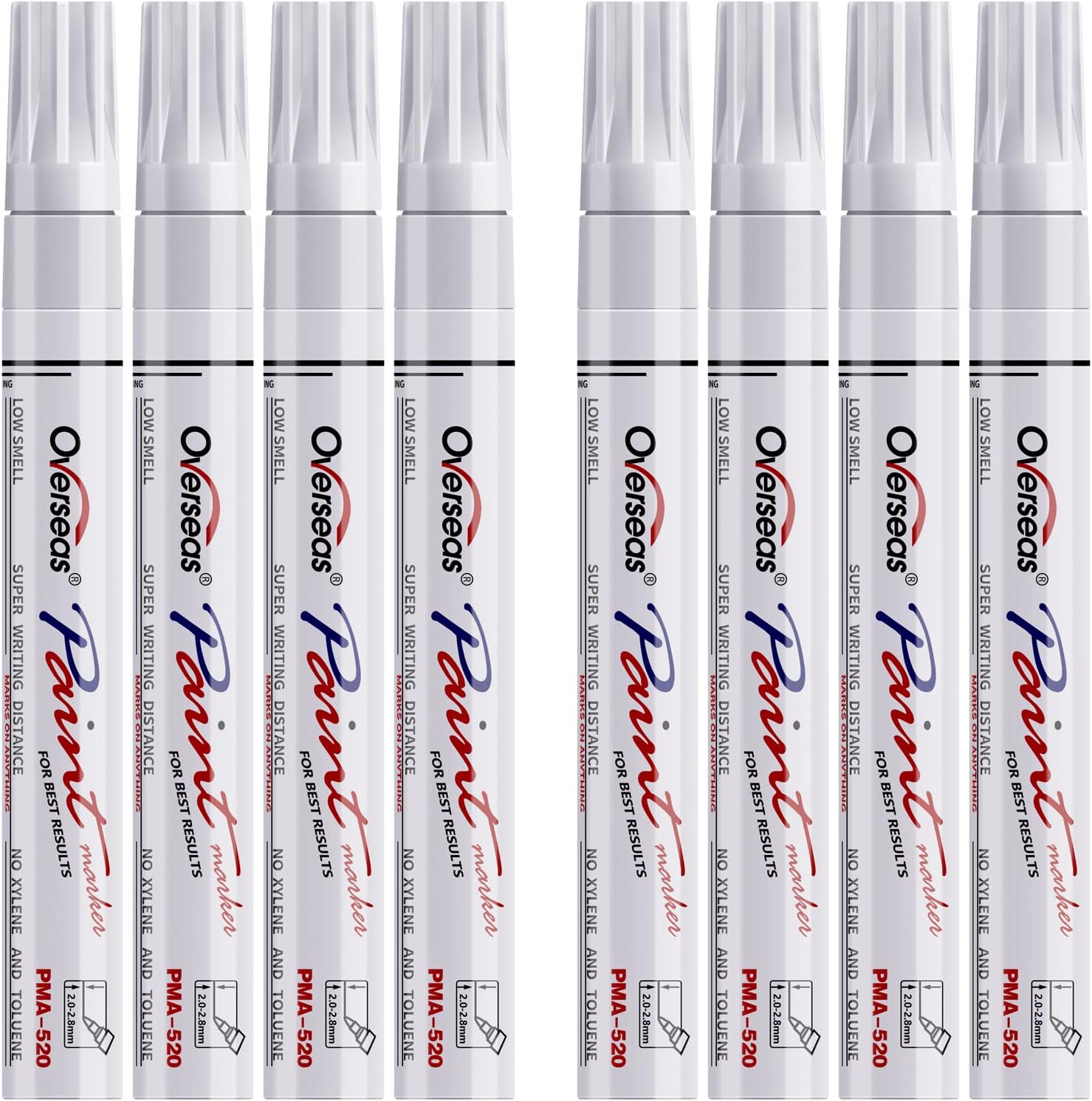 Overseas 8 White Paint Pens Permanent Markers, Oil Based Paint Markers