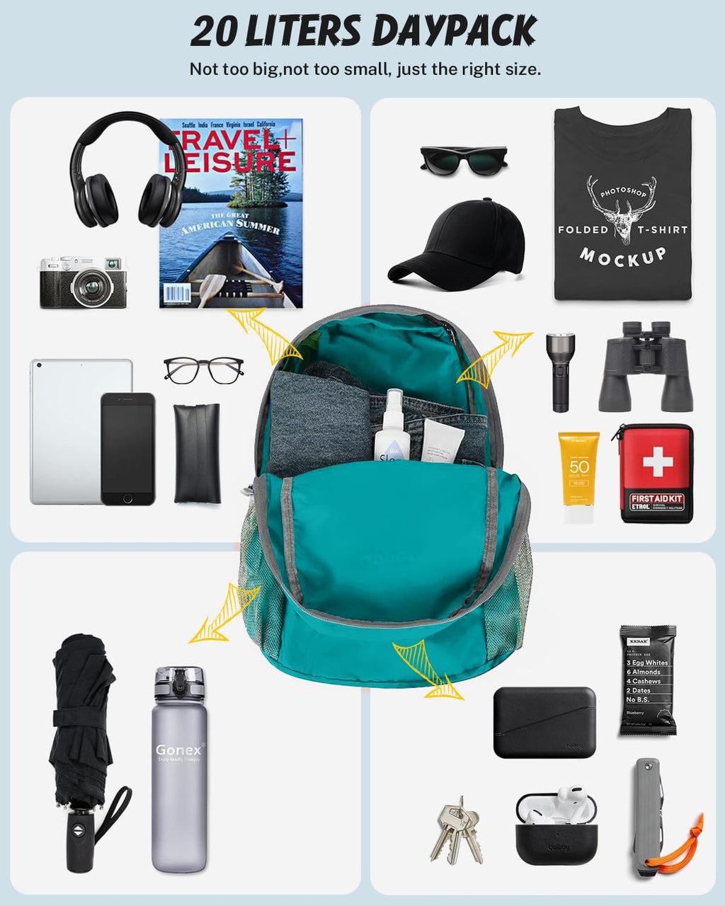 Gonex Packable Daypack Backpack 20L Lightweight Foldable Travel Bag