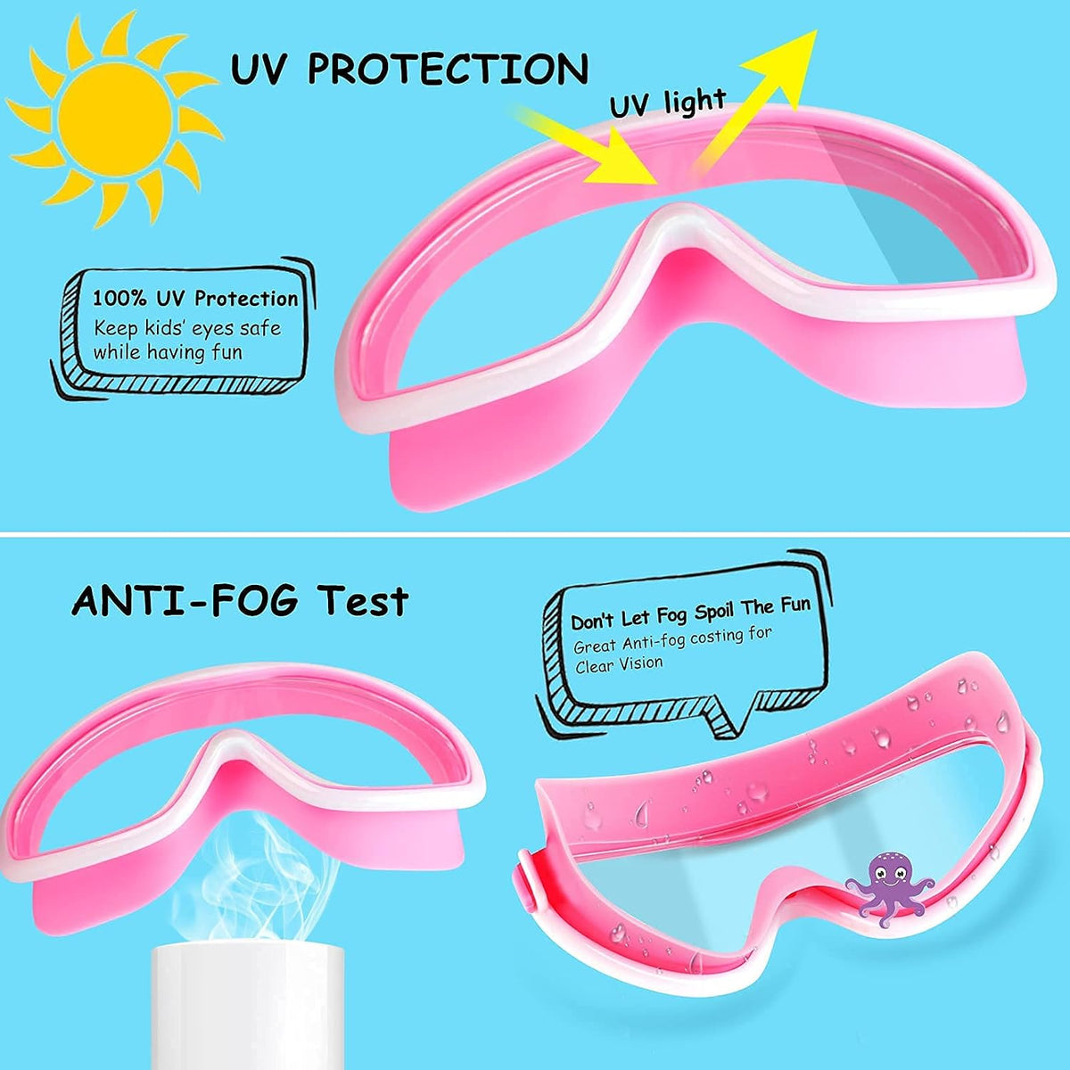 COOLOO Kids Swim Goggles for Age 3-15, 2 Pack Kids Goggles for Swimming