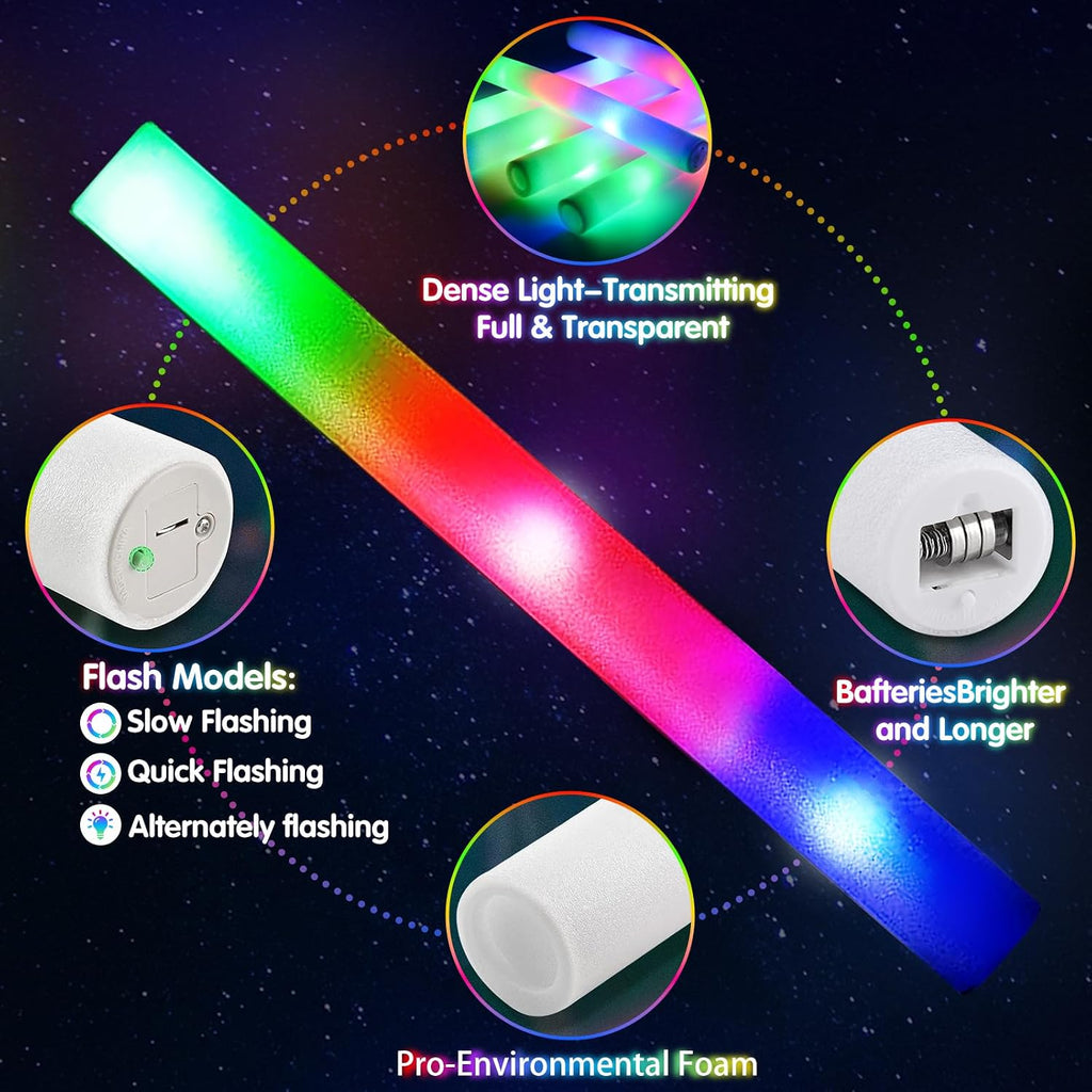 OLUPP 150 PCS Led Foam Sticks, Bulk Glow Sticks with 3 Colors Flashing, Light Up Baton Wands for Kids, Glow Sticks Party Supplies for party, Wedding, Raves, Concert, Camping, Sporting Events