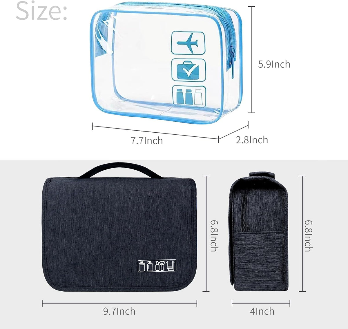 Lcsmaokin Large Capacity Toiletry Bag Travel Bag with Hanging Hook for Men and Women Waterproof Travel Cosmetic Bag Bathroom Bag,with TSA Approved Zippers Clear Travel Makeup Bag Carry-on