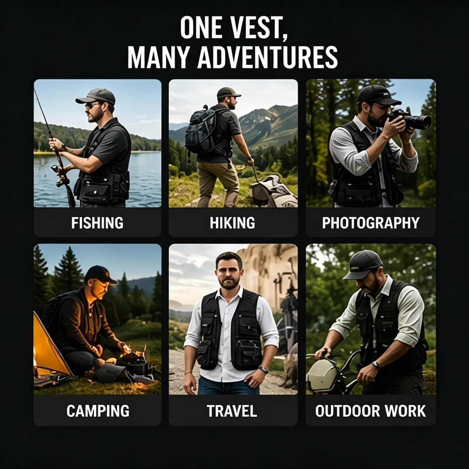 Outdoor Utility Vest for Men & Women, Lightweight Breathable Mesh Vest with Multiple Pockets for Fishing, Photography, Hiking, Camping, Travel & Safari, Black