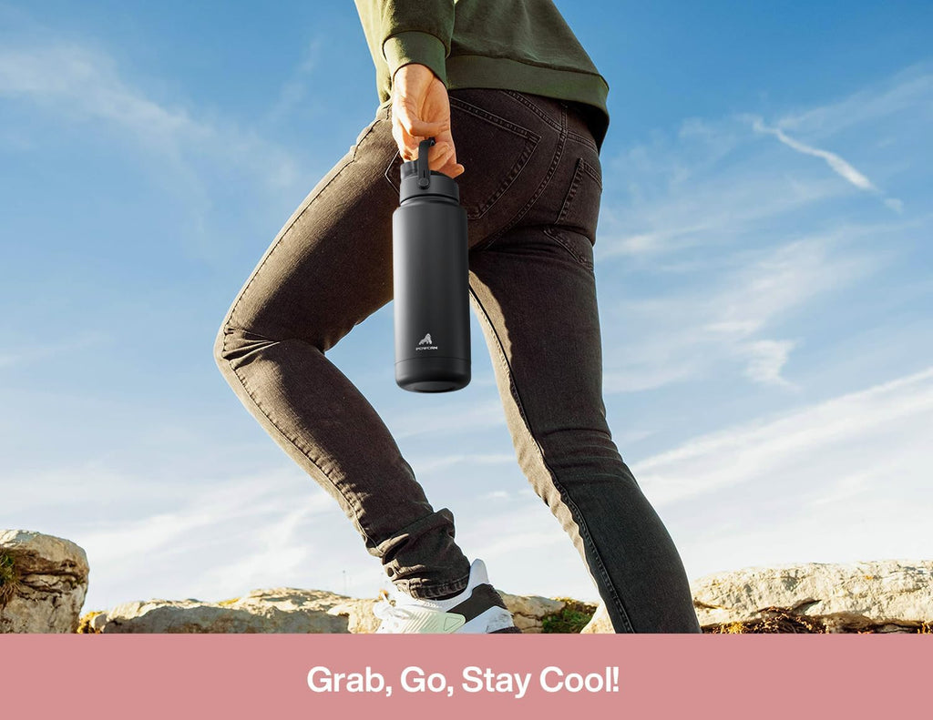 POWCAN 32 oz Insulated Water Bottle with 2-in-1 Straw and Spout Lid, Keep Cold 24H, Leak-Proof, BPA-Free, Double Wall Stainless Steel Water Bottle for Sports, Gym, Travel, and School (Cotton Candy)
