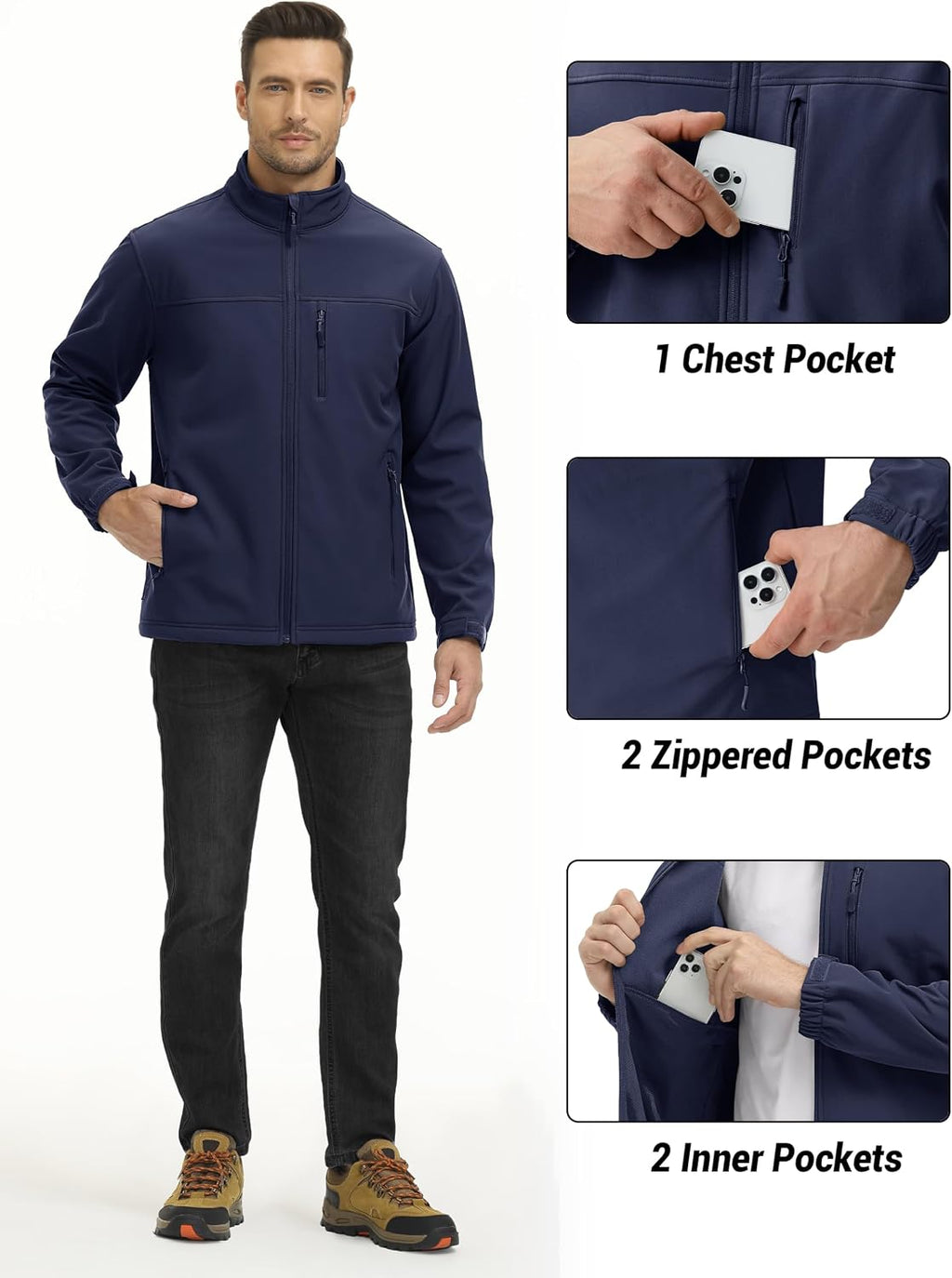 TACVASEN Mens Lightweight Softshell Jacket Fleece Waterproof Windbreaker