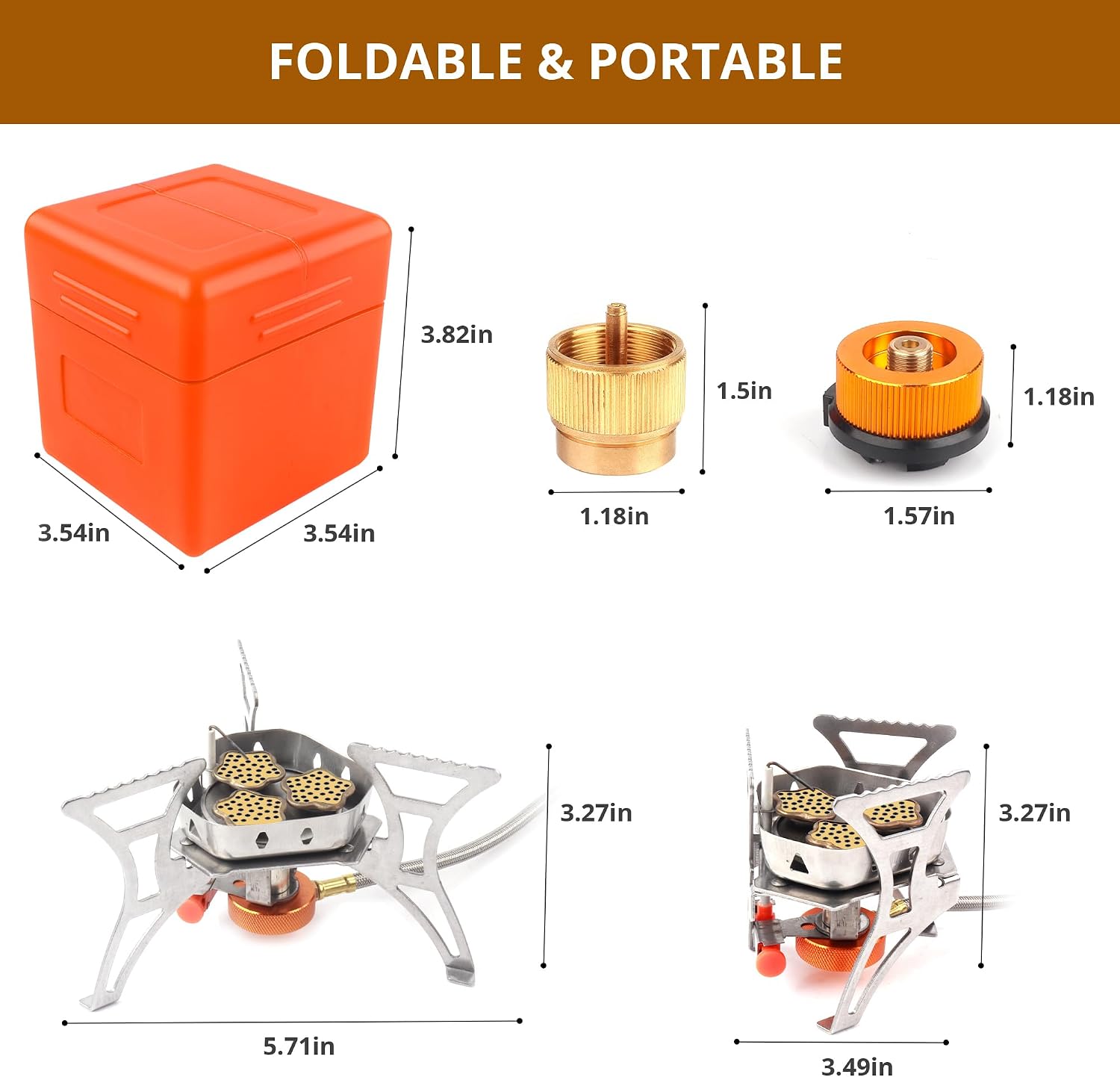 6800W Camping Stove with Fuel Canister Adapter, Portable Backpacking Gas Stove with Piezo Ignition, 1LB Propane Tank, Butane Adapter for Outdoor Cooking, Picnic, Camping and Hiking