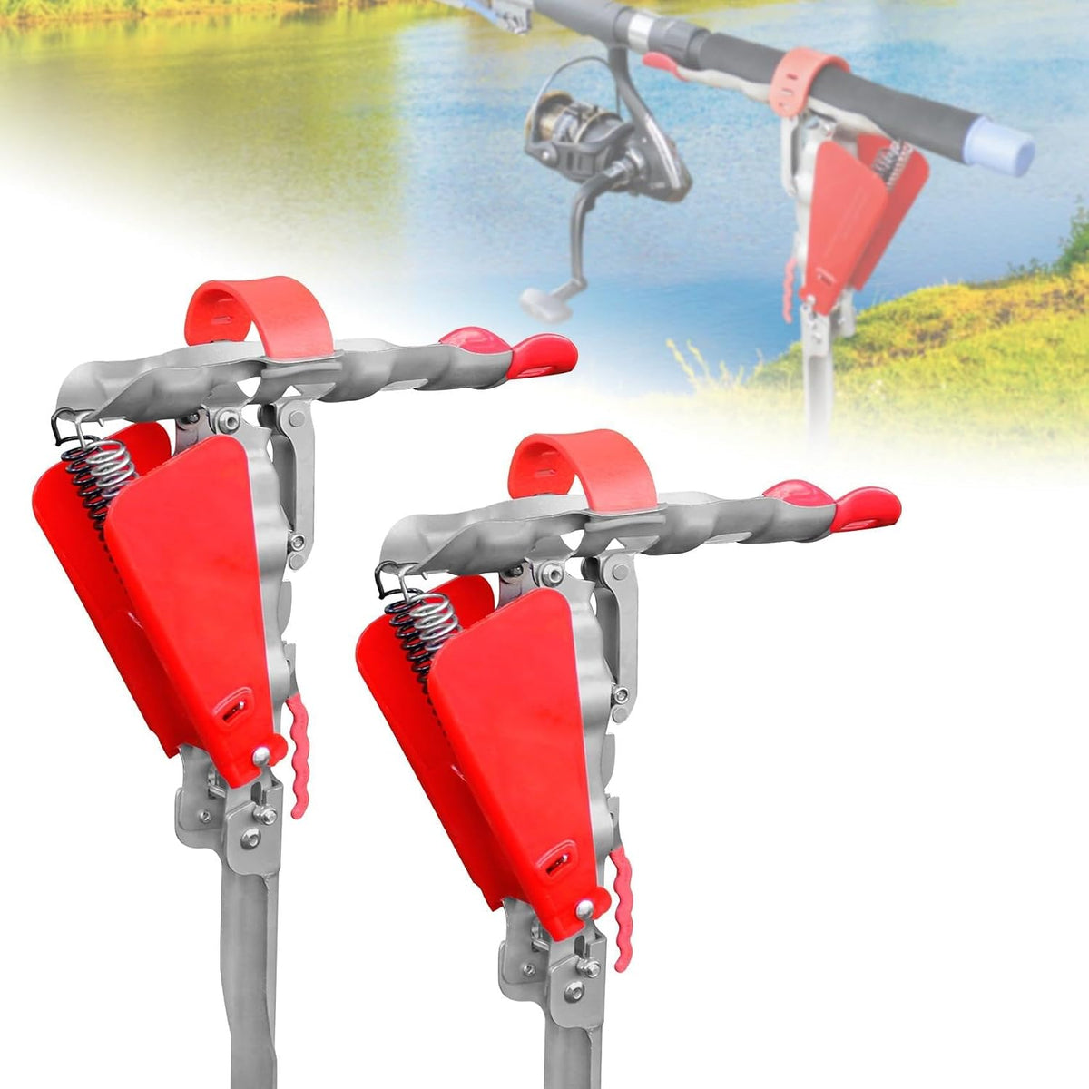 Automatic Spring Fishing Rod Holder 2 Pack - Stainless Steel for Ground Support Brackets, Adjustable Sensitivity & Folding Fish Pole Rack
