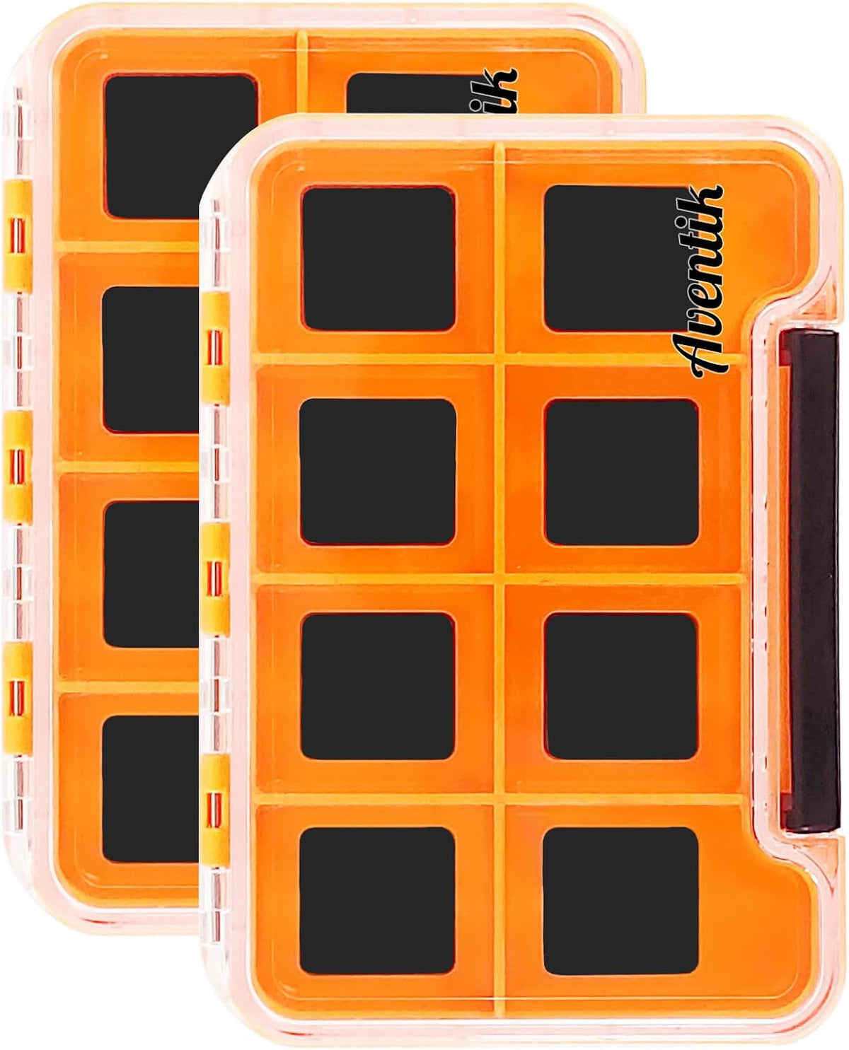 2PACK-Aventik Waterproof Slim Pocket Fly Box Fishing Hook Box Bait Storage Tackle(Small, 8 Magnetic Compartment)