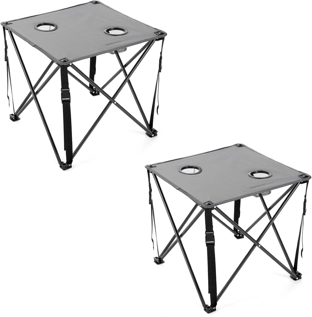 ARROWHEAD OUTDOOR 26” (66cm) Portable Camping Folding Table, 2 Cup Holders, Square, Carrying Case, Steel Frame, High-Grade 600D Canvas