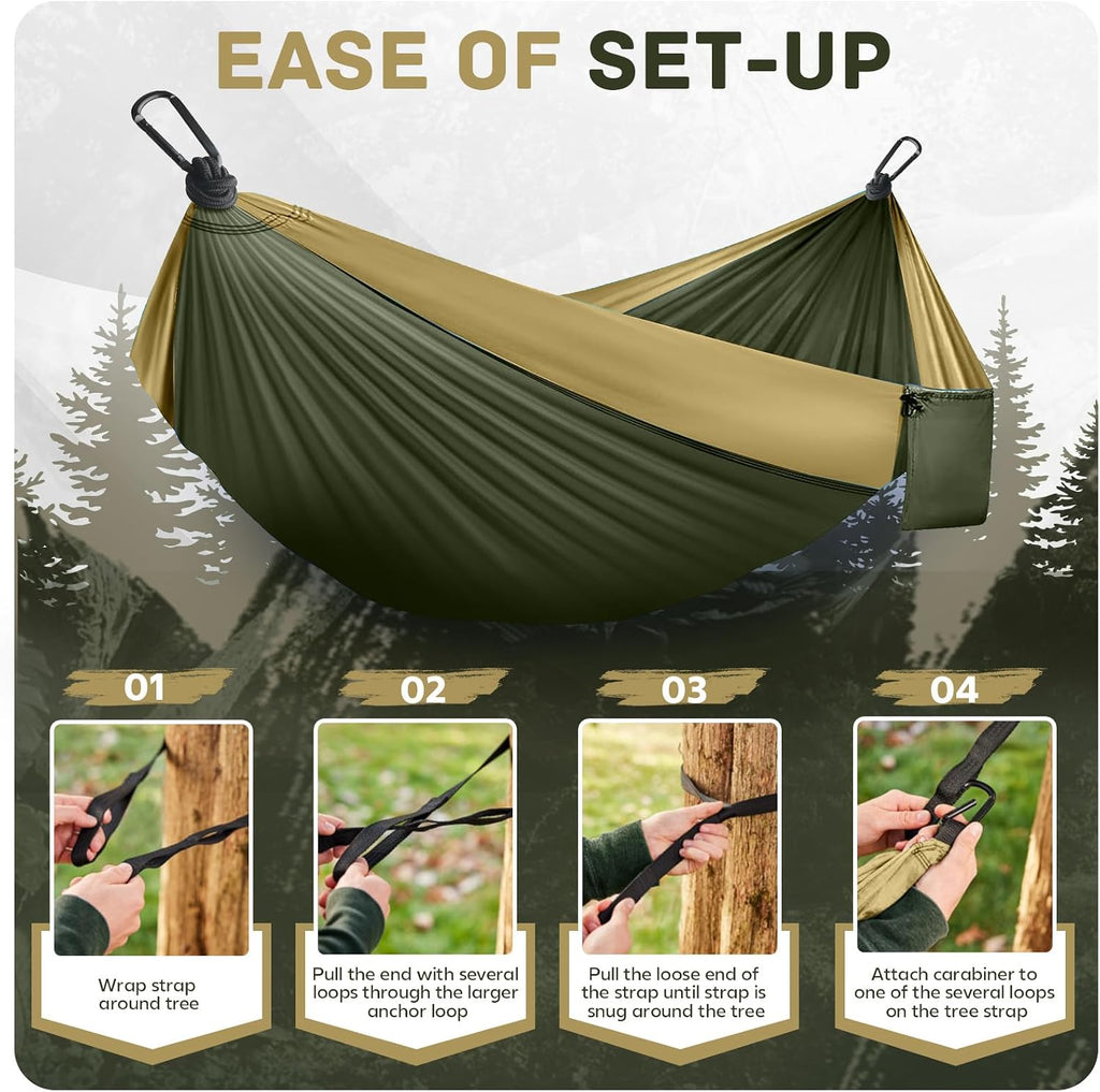 Camping Hammock Lightweight, Portable Hammocks Parachute Hammock with Two Tree Straps, Single or Double Travel Swing Nylon Camp Hammocks, Outdoor Essentials for Beach Backpacking Hiking, Orange