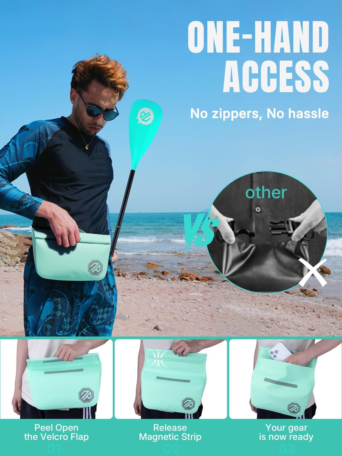 niphean IPX7 Waterproof Fanny Pack, Magnetic One-Hand Closure Dry Bag