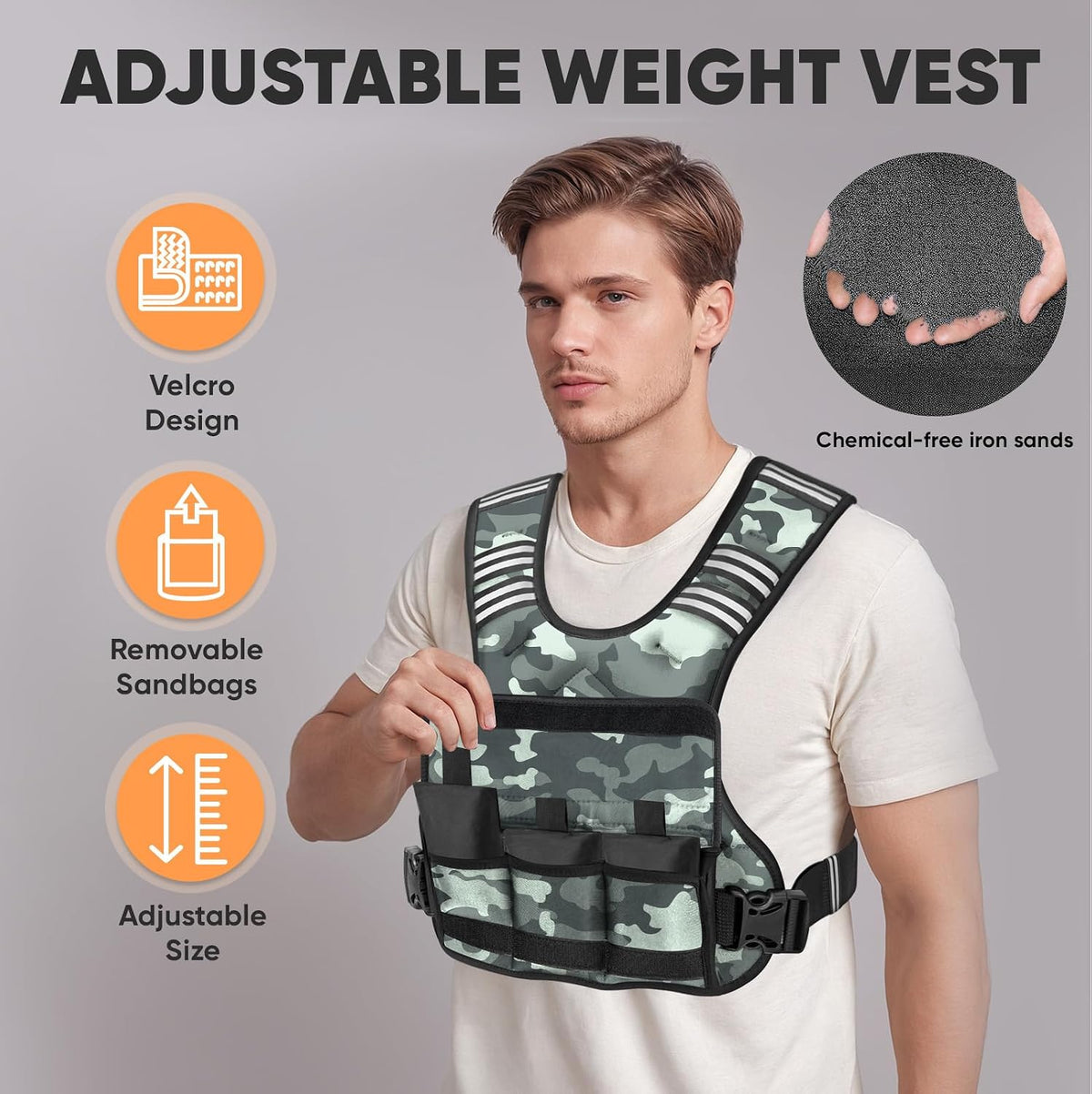 APEXUP Adjustable Weighted Vest, 4-10lb/12-18lb/20-32lb Vest with 6 Ironsand Weights and Large Pocket, Weight Vest for Men Women Strength Training, Running, Walking