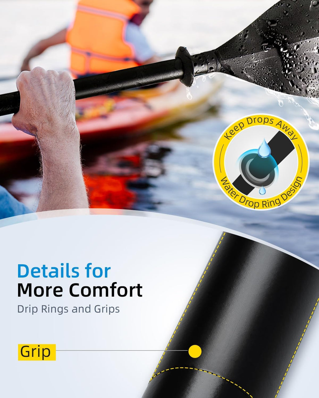 OCEANBROAD Kayak Paddle 86in/218cm, 90.5in/230cm Alloy Shaft 2-Piece Floatable Kayak Oar for Kayaking Canoeing Boating