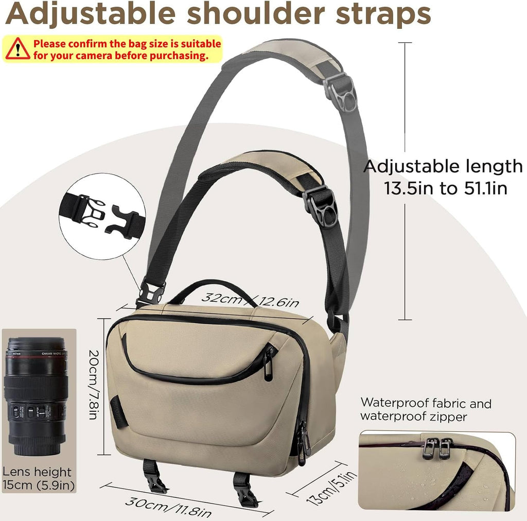 TAAOKA Camera Sling Bag,Waterproof Camera Case with Tripod Holder,Lightweight DSLR/SLR/Mirrorless Camera Bags Crossbody for photographers-Coffee