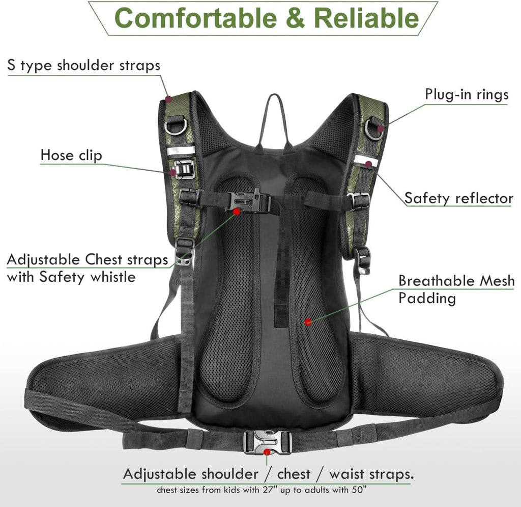 Mothybot Hydration Pack, Insulated Hydration Backpack with 2L BPA Free Water Bladder and Storage, Hiking Backpack for Men, Women, Kids for Running, Cycling, Camping - Keep Liquid Cool up to 5 Hours