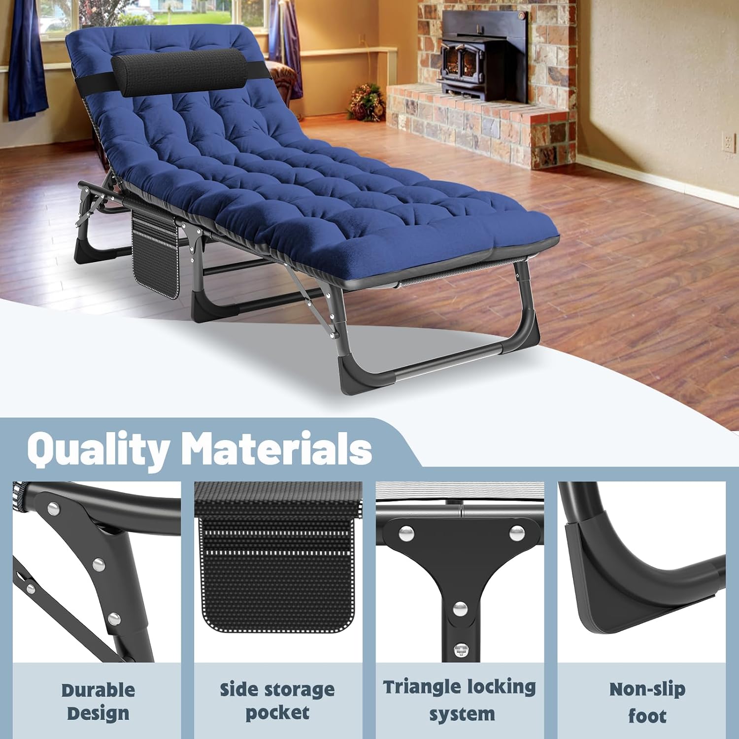 Slsy Folding Camping Cot for Adults, Adjustable Camping Bed with Pad
