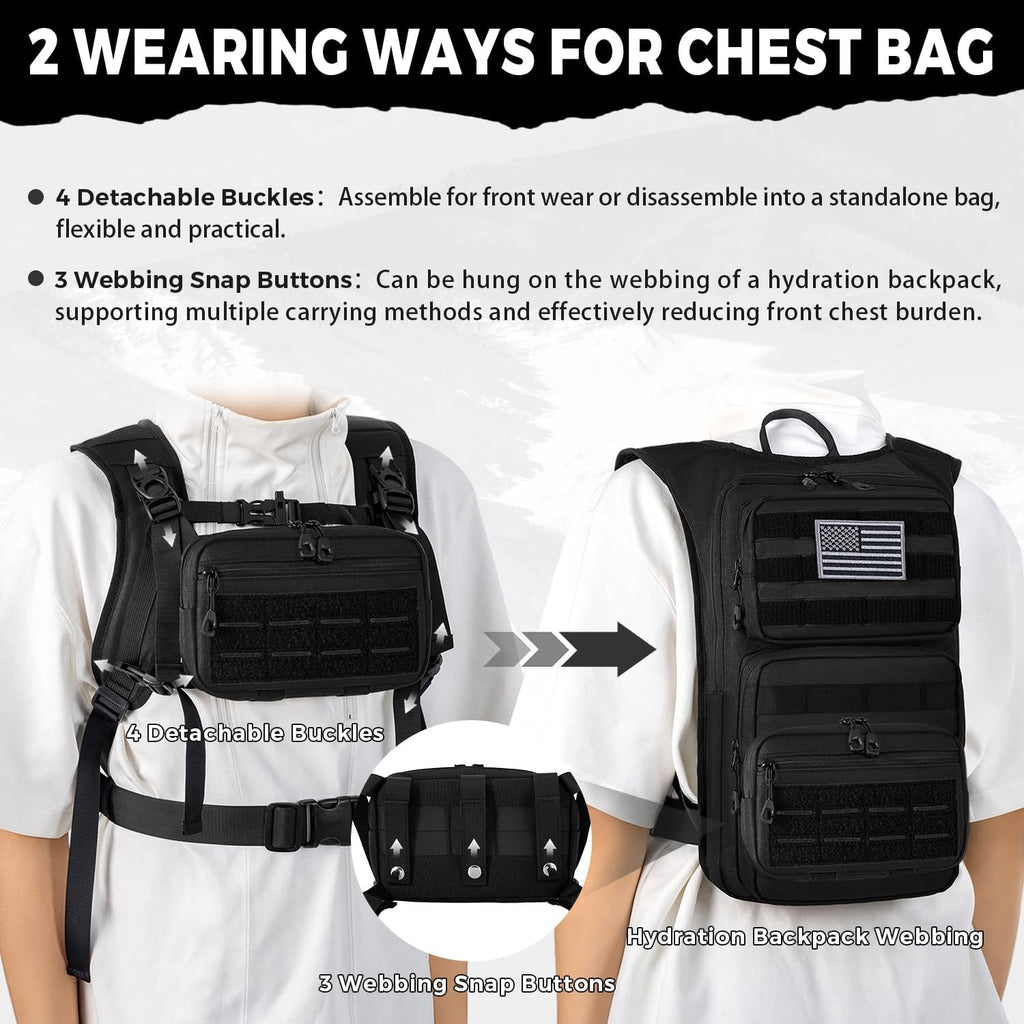 Koculemi Tactical Hydration Backpack with 2L Water Bladder and Front Small Tactical Pouch, Outdoor Water Backpack for Men Women, Sports Hydration Pack for Hiking, Cycling,Climbing