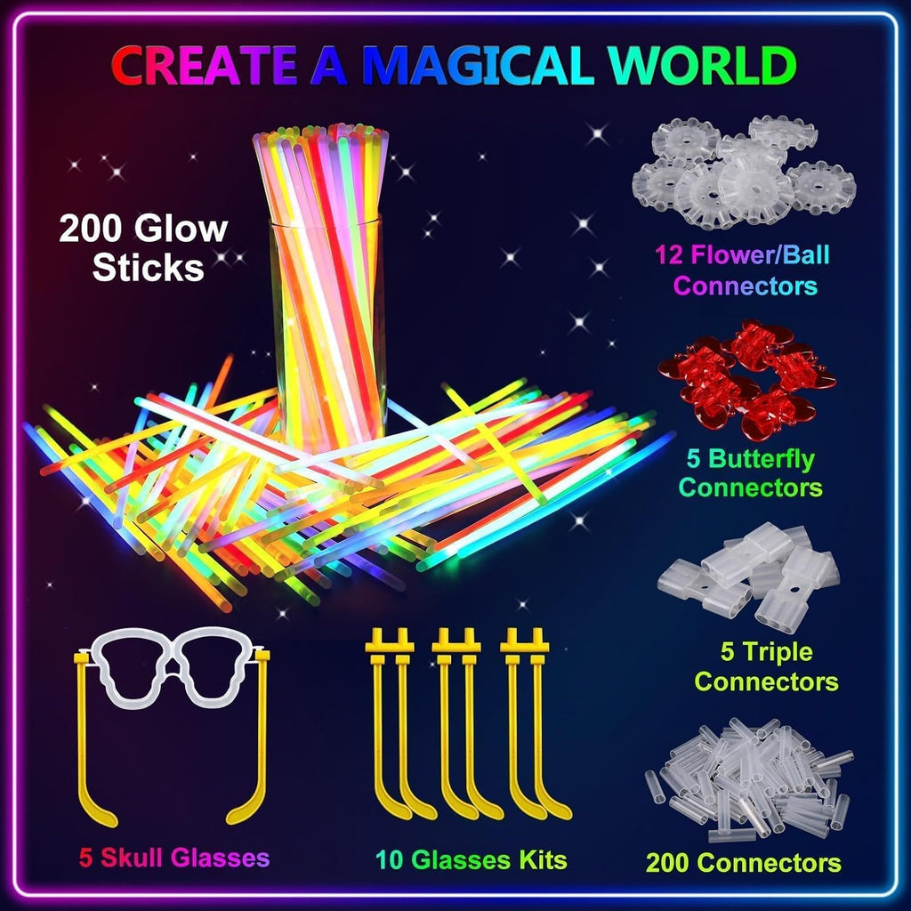 BUDI 467Pcs Glow Sticks Party Favors for Kid Adult Halloween Toys Bulk Pack