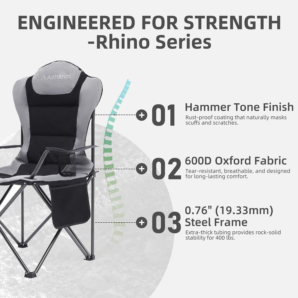 Aohanoi Heavy Duty Camping Chairs for Adults with Cup Holder & Cooler Bag