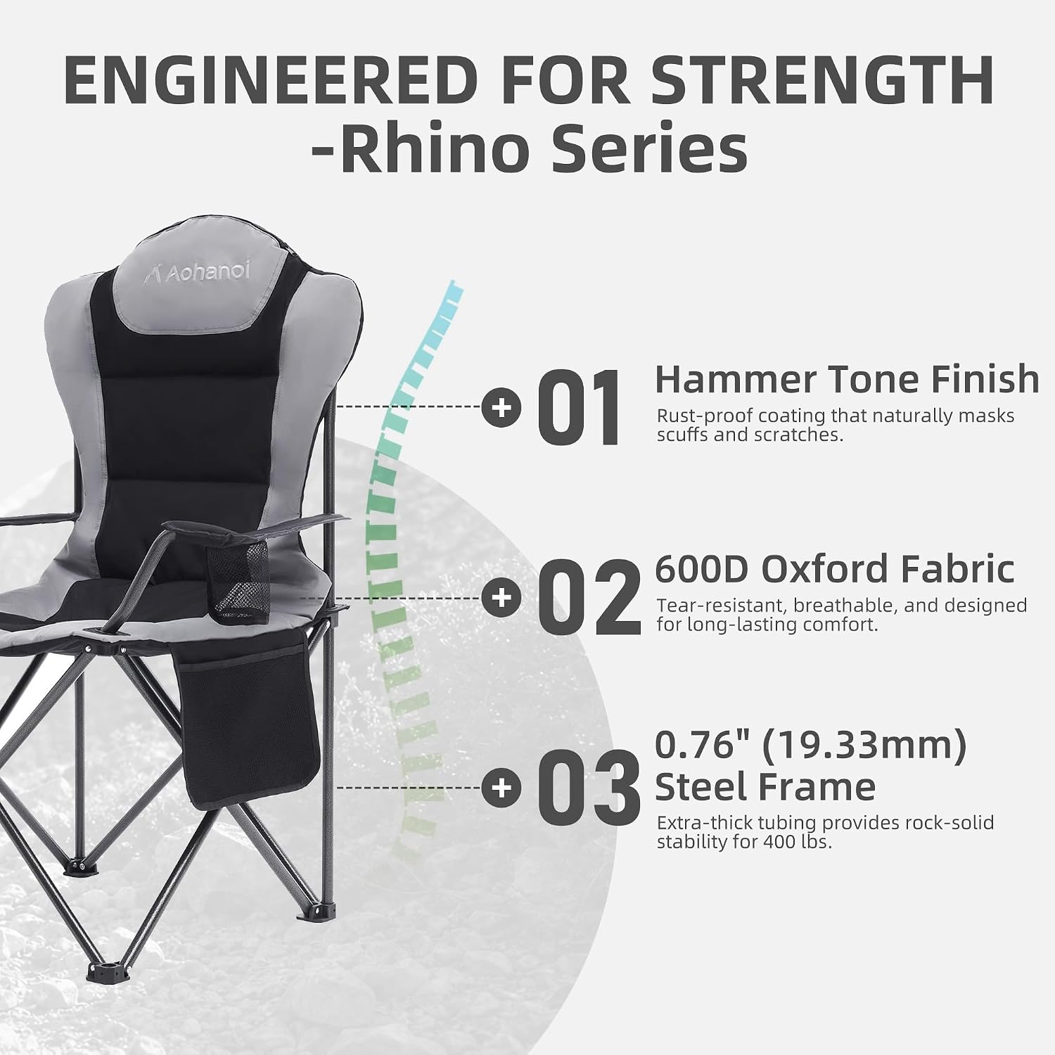 Aohanoi Heavy Duty Camping Chairs for Adults with Cup Holder & Cooler Bag