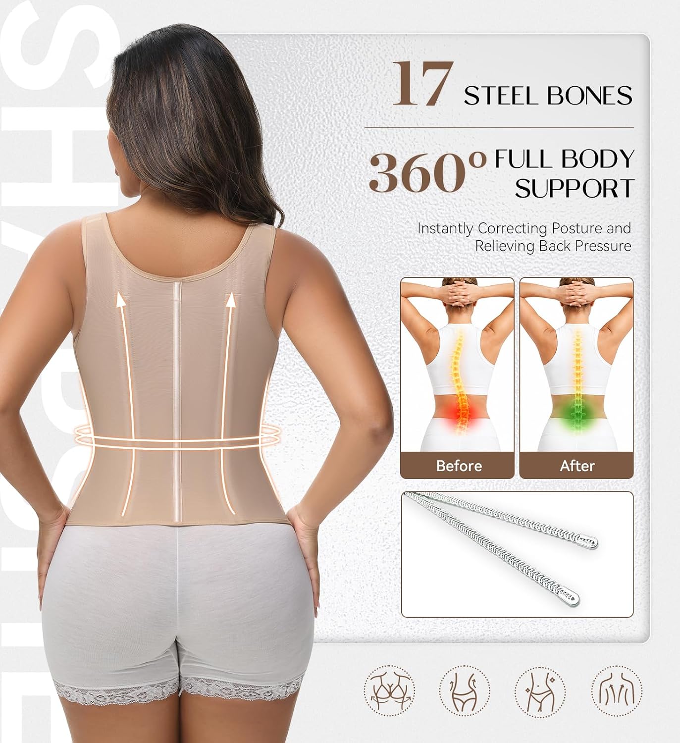 SHAPSHE Waist Trainer Corset for Women Tummy Control Body Shaper with Bra
