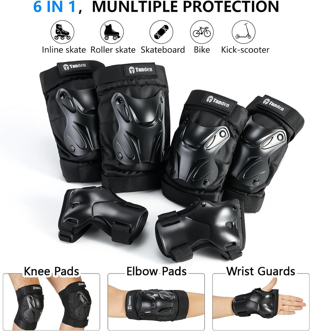 Tanden Skating Protective Gear Knee and Elbow Pads Wrist Guards for Roller Skating Skateboarding, Skate Pads Adult Knee Pads