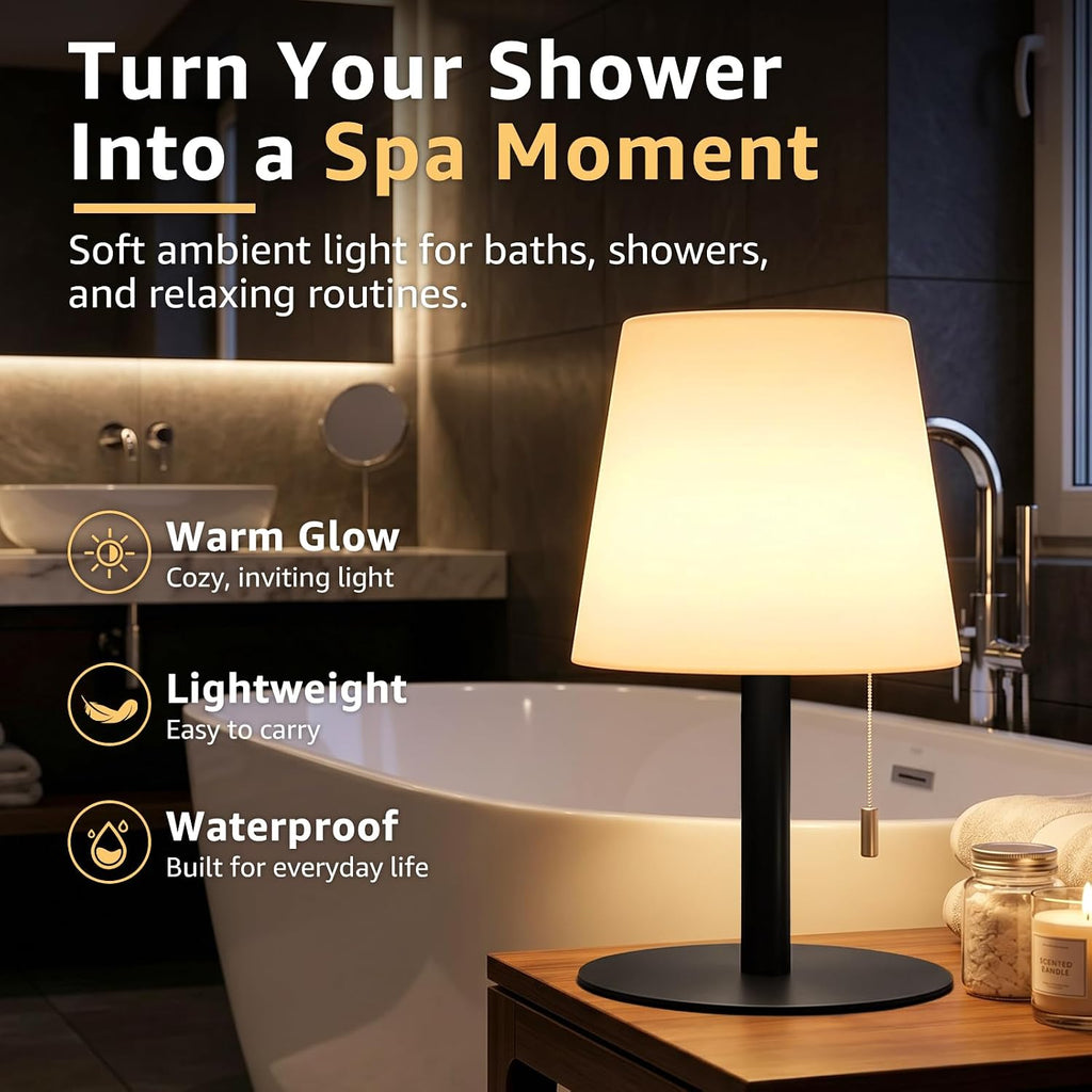 uuffoo Shower Lamp Rechargeable Cordless Light Waterproof for Bathroom Spa