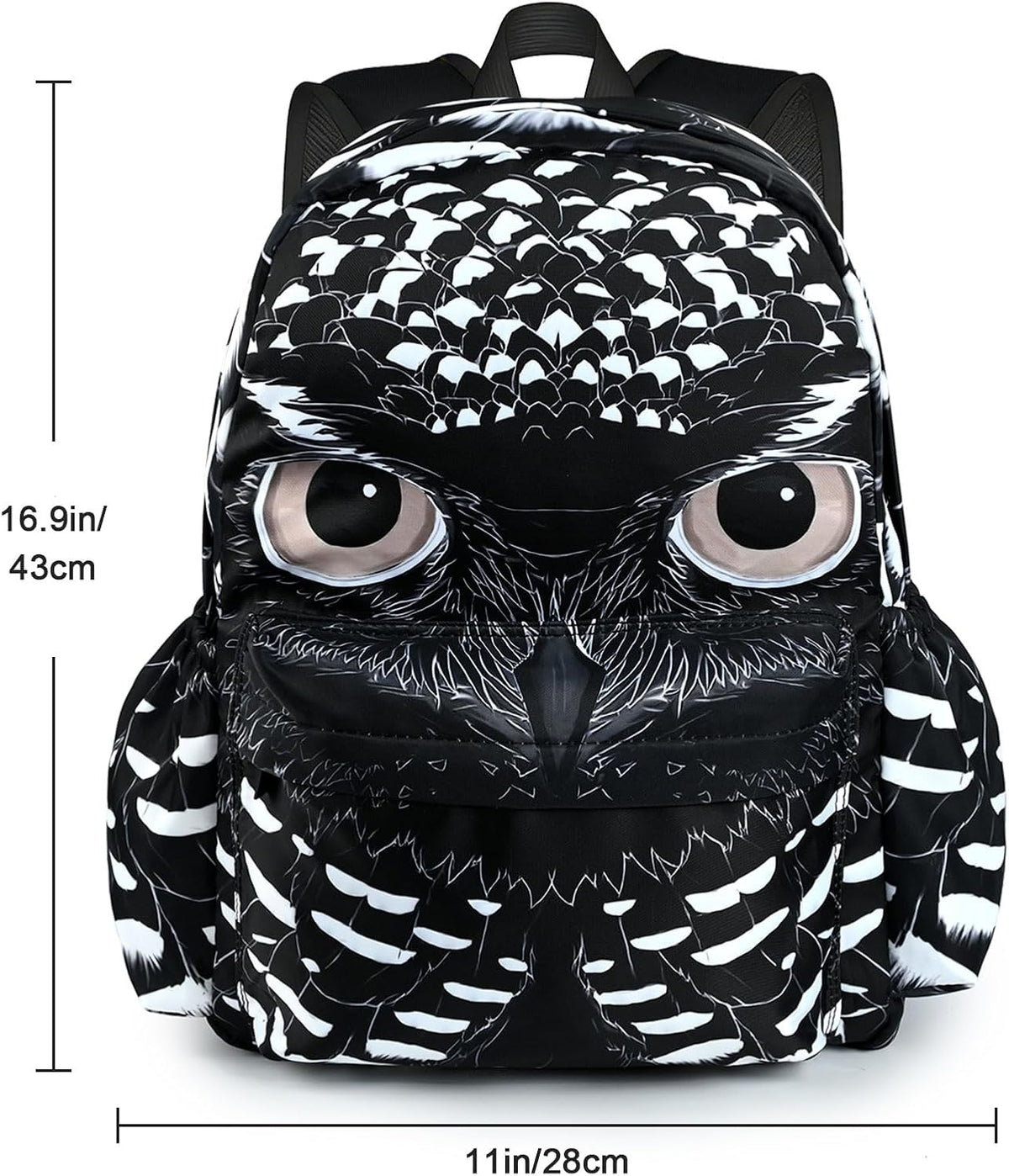 Black Owl School Backpack for Girls Boys Teens Bookbag 17 Inch Laptop Backpack for Sports Travel Camping