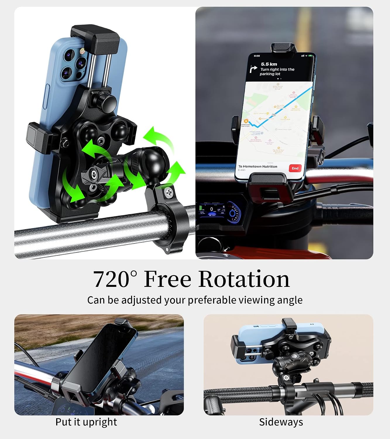 Kewig Motorcycle Phone Mount with Vibration Dampener & Secure Lock