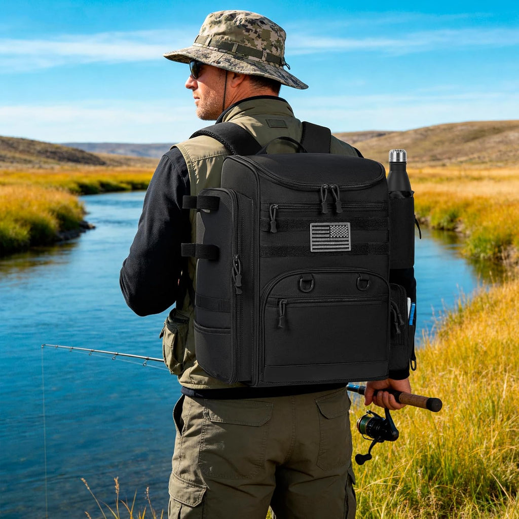 40L Tackle Fishing Backpack with 2 Rod Holders, Water Resistant