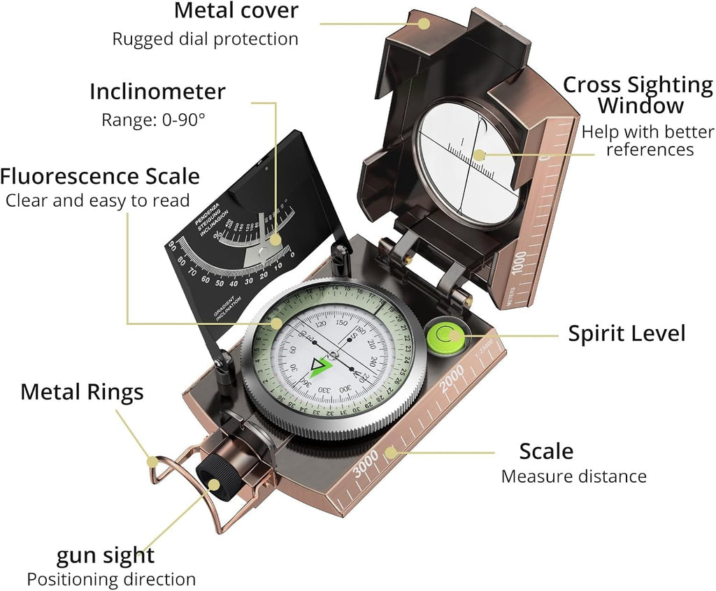 Anbte Hiking Compass, IP65 Waterproof Metal Compass for Camping Navigation
