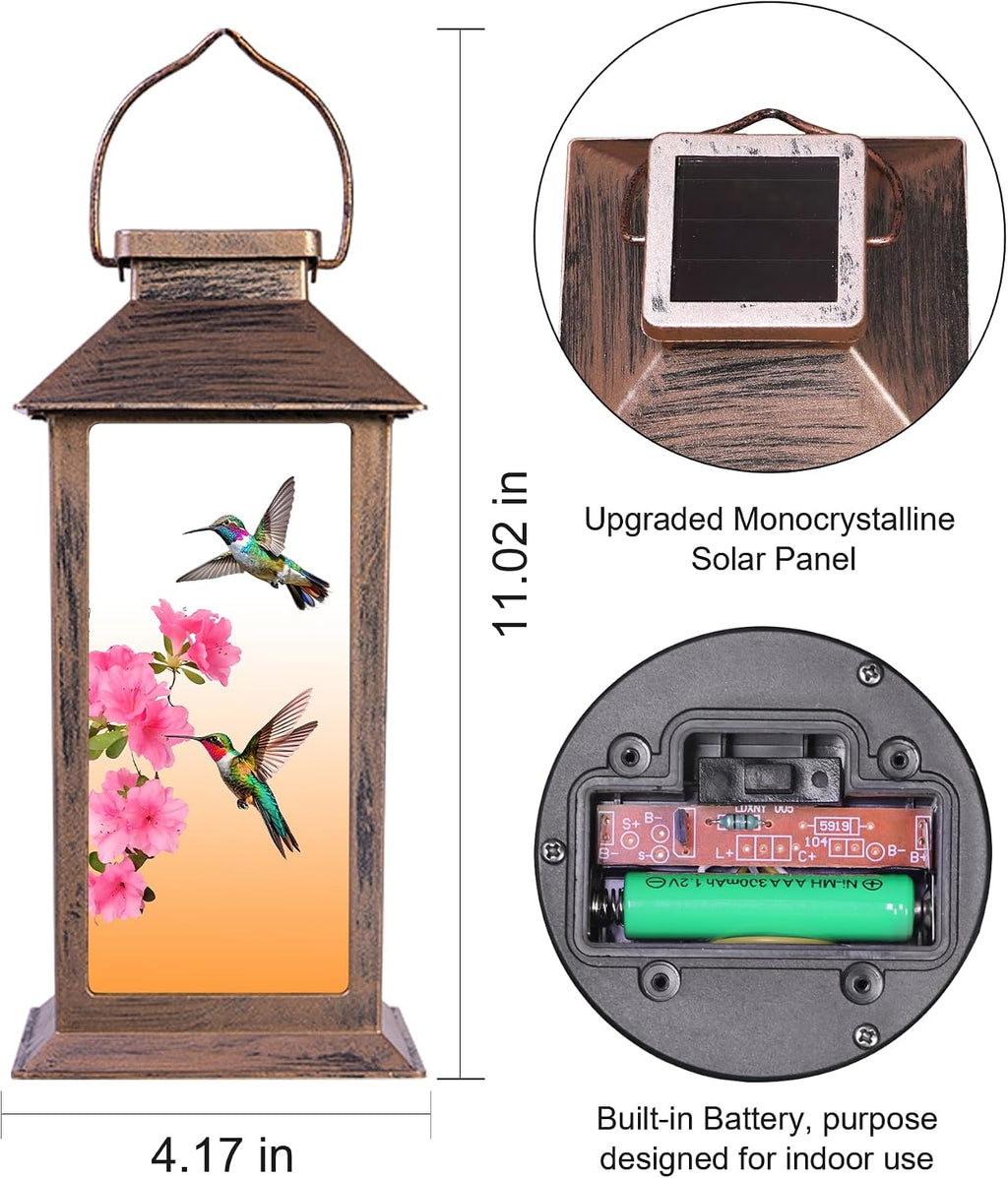 Fussion Solar Lanterns Outdoor Waterproof Garden Decor Birthday Gifts for Women Mom Grandma Sister, Hanging LED Plastic Solar Lights Outside Gardening Decorations for Yard Patio - Hummingbird - 1 Pack