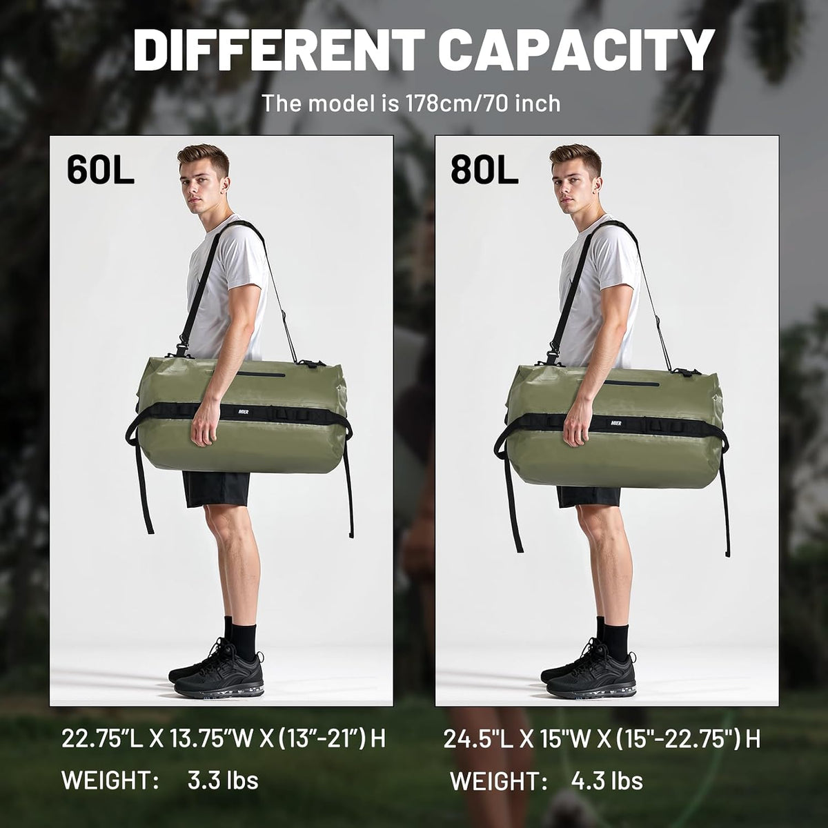 MIER Large Waterproof Duffel Bag - 60L/80L Dry Bag Backpack