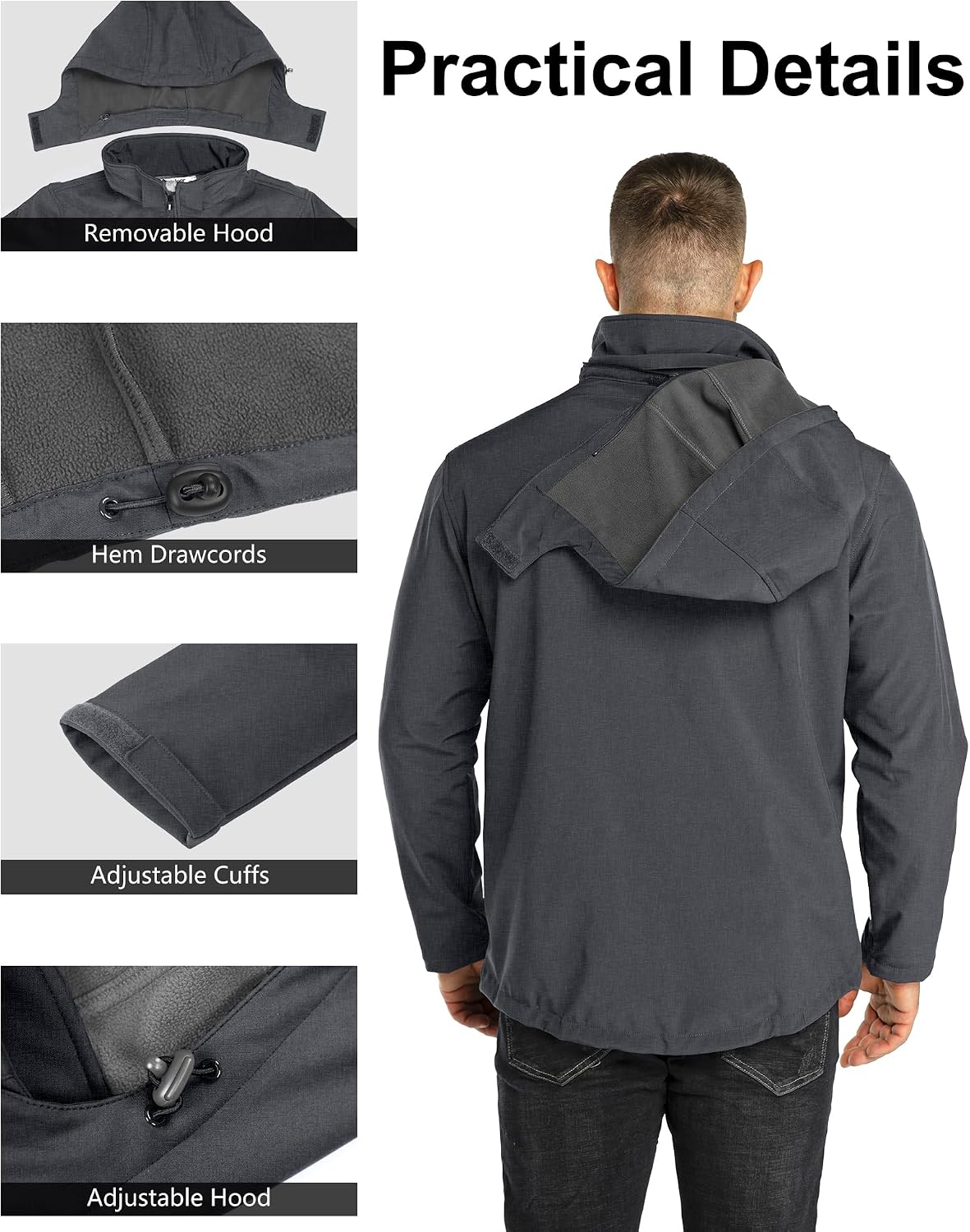 Outdoor Ventures Men's Softshell Jacket Waterproof Fleece Rain Shell Coat