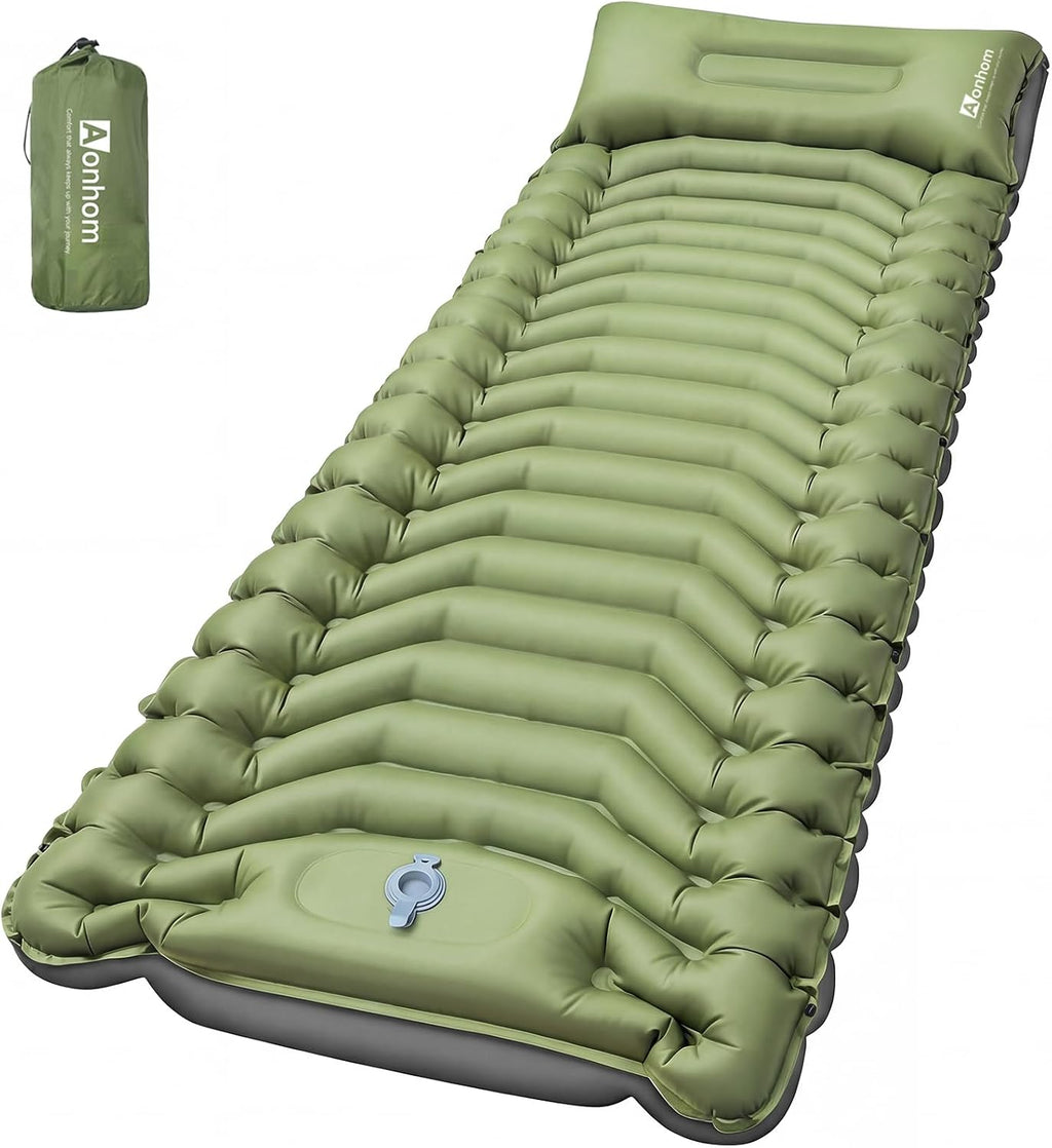 Ultralight Camping Sleeping Pad with Pillow & Built-in Foot Pump