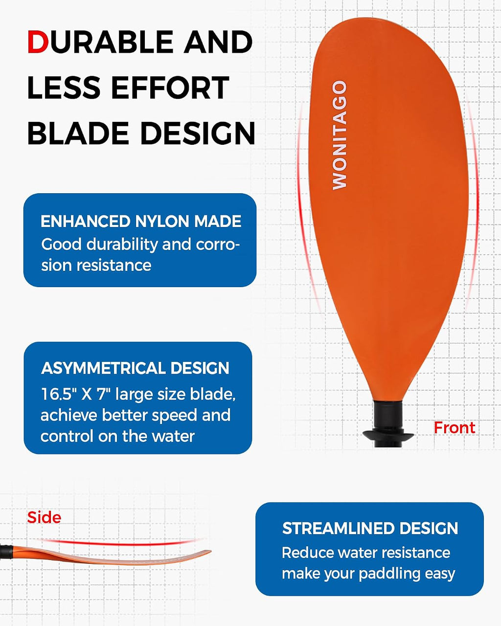 Adjustable Kayak Paddle with Carbon Fiber Shaft and Nylon Blade