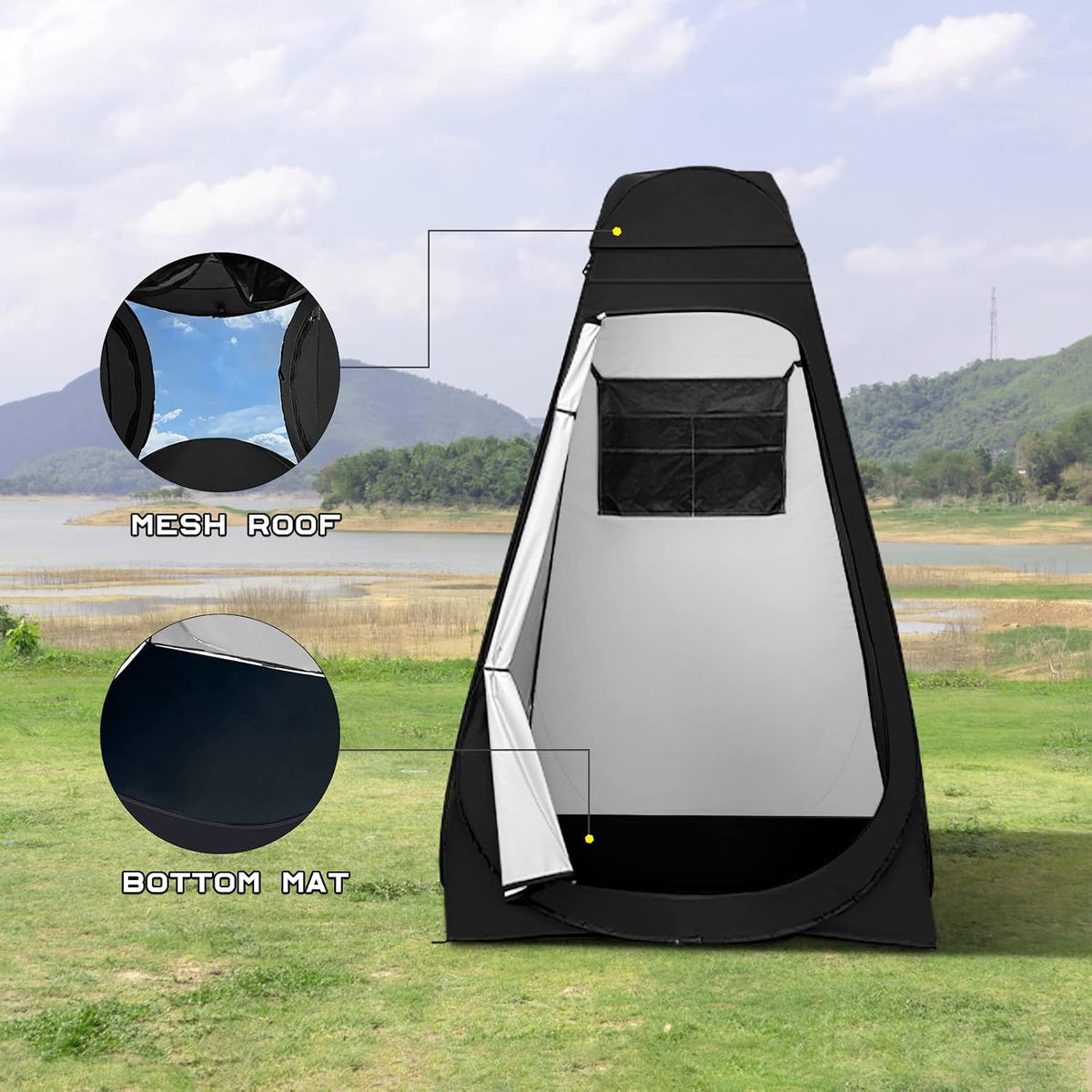 BRIAN & DANY Pop Up Shower Tent, Portable Changing Tent with Rain Shelter & Windows, Privacy Tent for Camping, Toilet or Bathroom, UPF 50+ & Waterproof, 47.2" x 47.2" x 74.8", Black