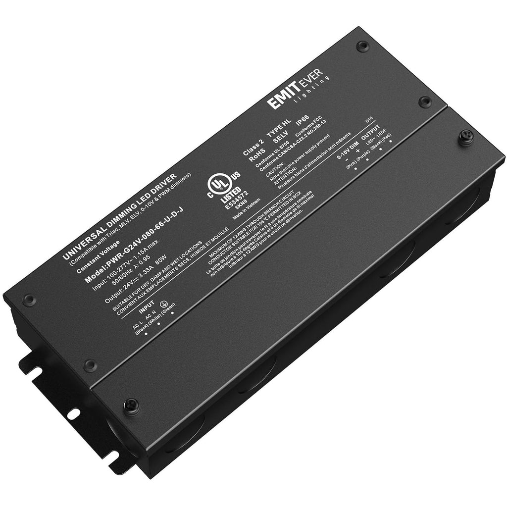 EMITEVER 80W 24V 5-in-1 Dimmable LED Driver,AC 110-277V to DC Power Supply