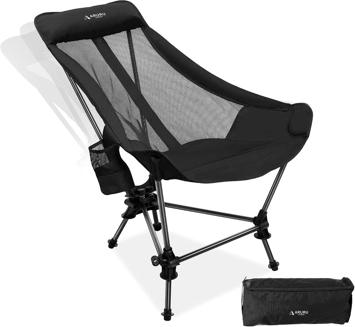 Portable Hammock Camping Chair, Lightweight Folding Beach Lounge Chair with Adjustable Height Legs, Mesh Portable Swing Camp Chair with Cushioned Head Pillow & Armrests for Camping Beach Hiking
