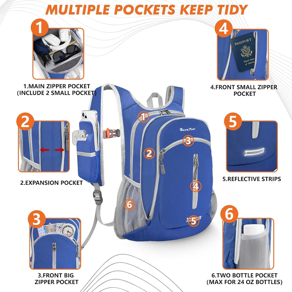 Seektop Small Hiking Backpack Expandable 12L-16L