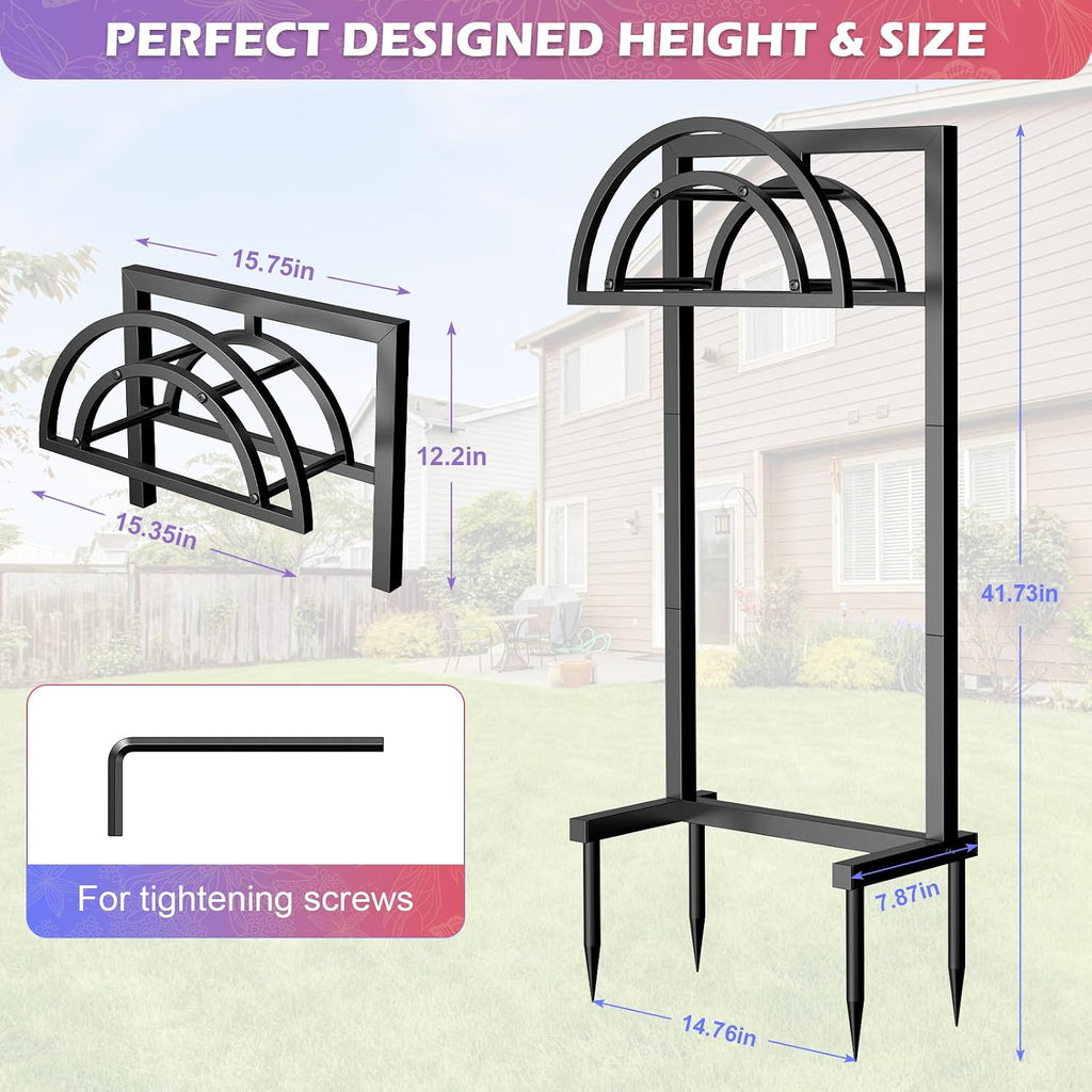 OLV Hose Holder Holds 150-ft Water Pipe, Outdoor Freestanding Heavy Duty Water Hose Holder Reel with 4 Spikes, Detachable Metal Hose Storage Stand Hanger Rack for Outside Yard Lawn Farm, Black