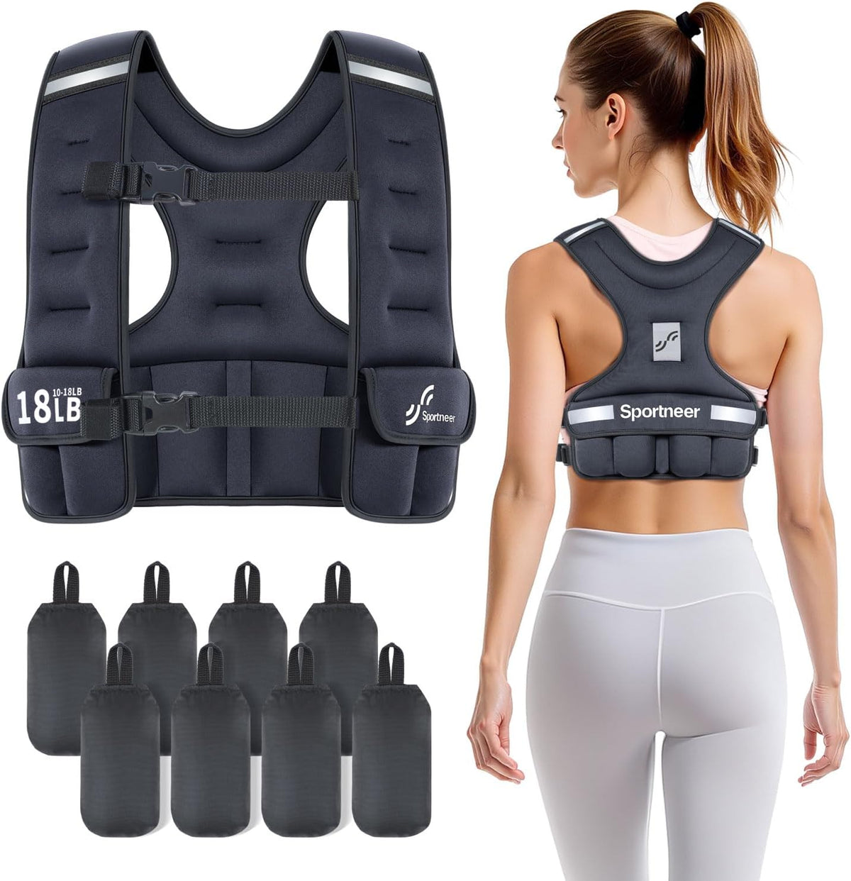 Sportneer Adjustable Weighted Vest Woman 10-18lb Gym Training Walking Vest